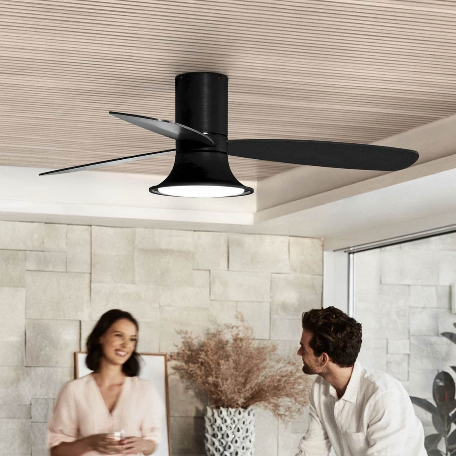 Flusso-kattotuuletin valolla, musta, 132 cm, hiljainen, Beacon Beacon Lighting - Olohuone - Moderni - Puu – Beacon Lighting