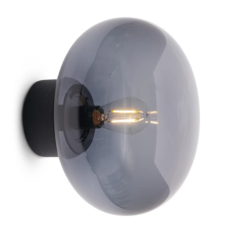 New Works - Karl-Johan seinälamppu, harmaa, puu, lasi, Ø 23 cm – New Works