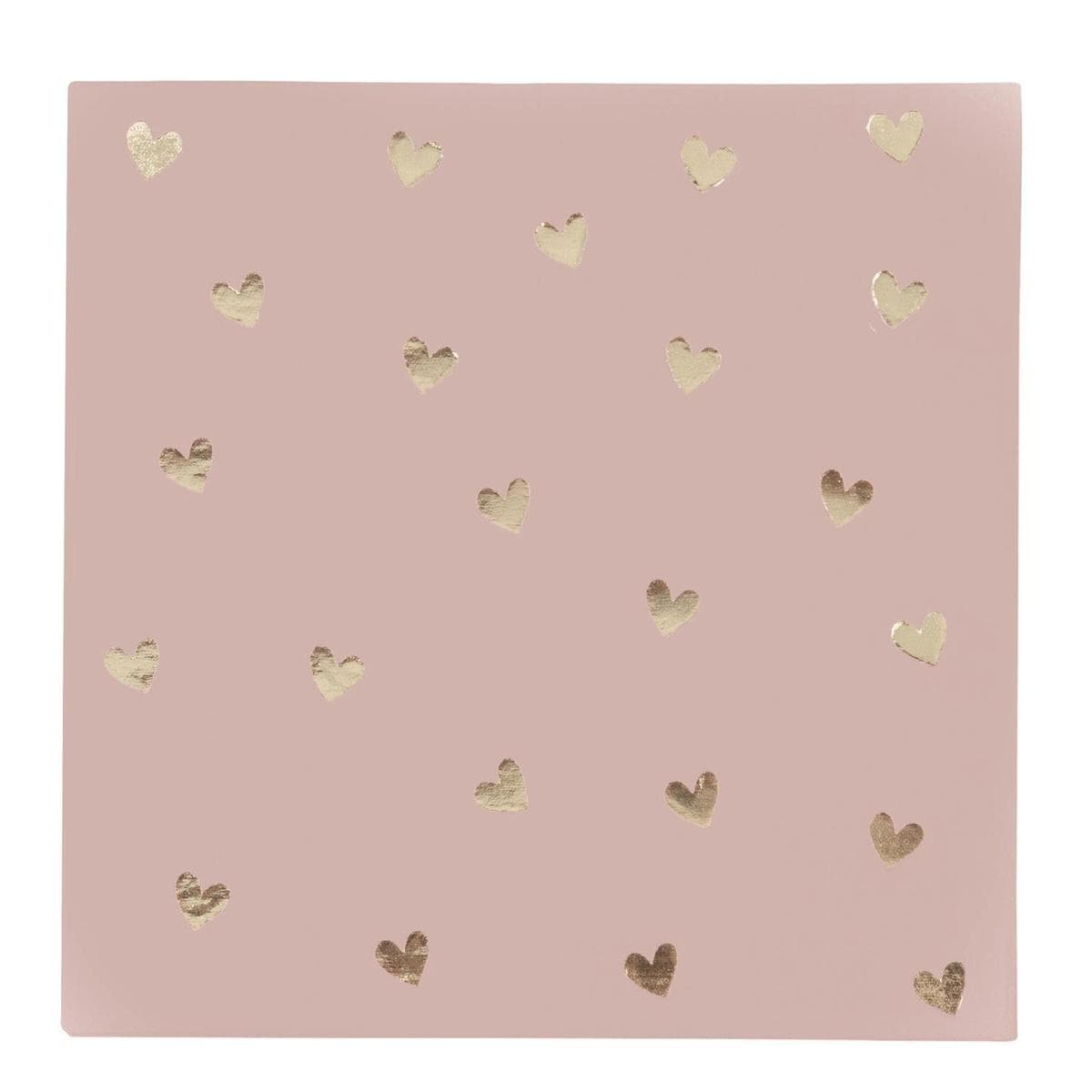Servetit - Sydän, vaaleanpunainen ja kultainen, 24x24 cm, 20 kpl