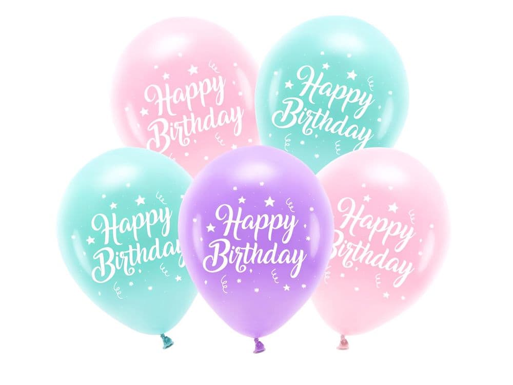 Ilmapallot - Happy Birthday, Pastellisävyt, 26cm, 5kpl