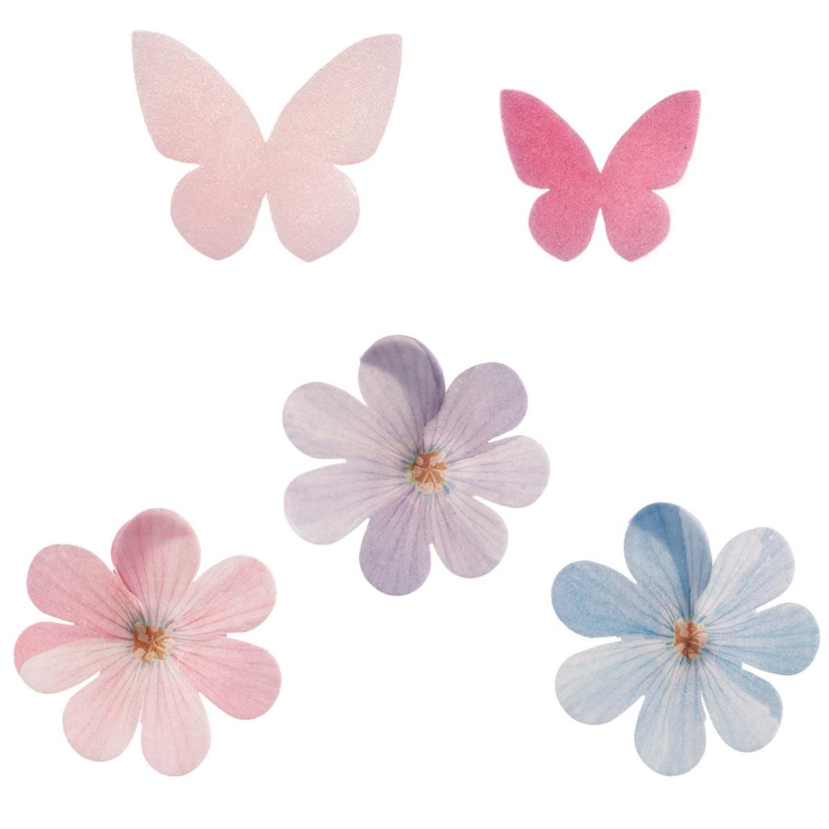 Syötävät Vohveliperhoset ja kukat - Vaaleanpunainanen/Liila/Sininen – Dekora