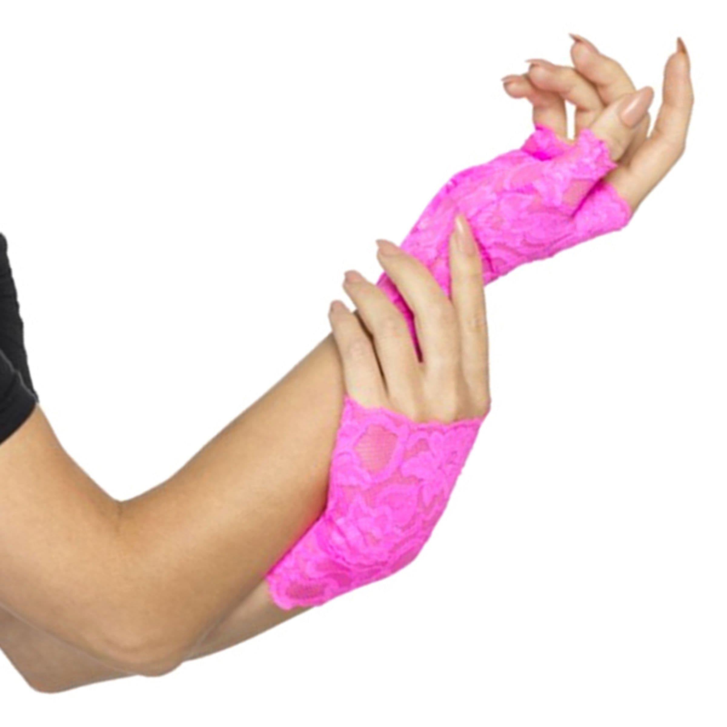 80-luvun Kynsikkäät Pitsiä Vaaleanpunaiset - One size – Smiffys