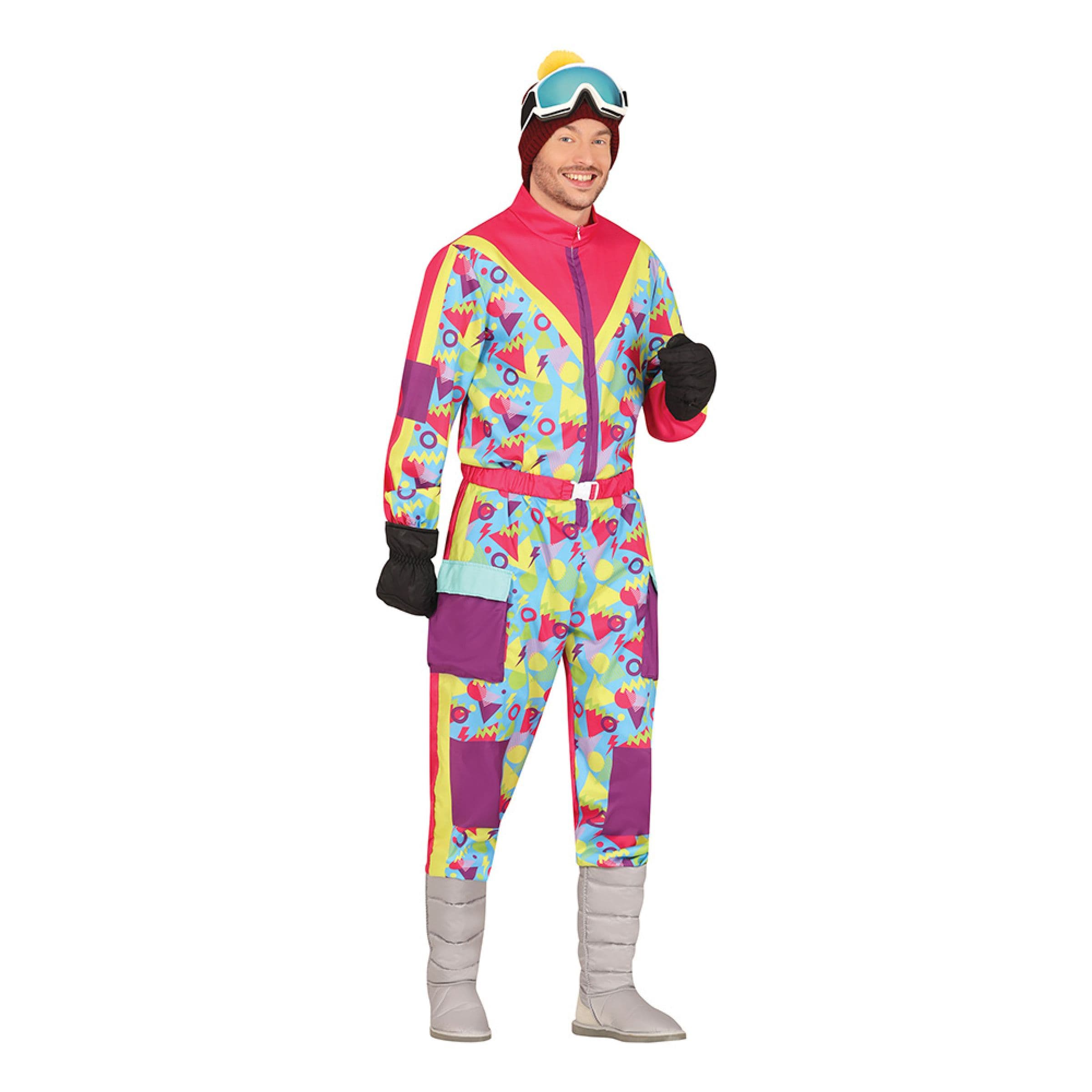 80-luvun Vaaleanpunainen Skioveralli Miehelle Naamiaisasu - Medium – Fiestas Guirca
