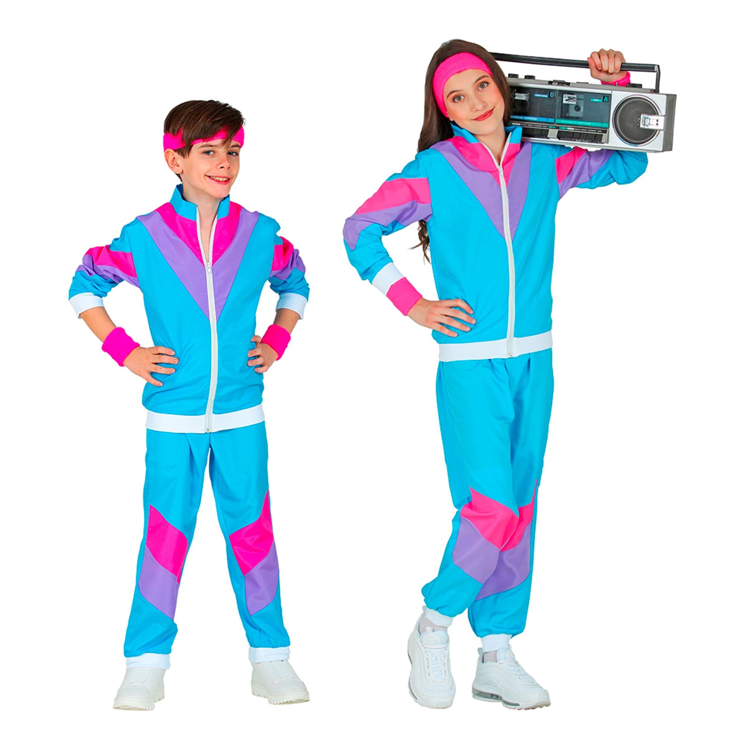 80-luvun Verryttelypuku Vaaleansininen Lasten Naamiaisasu - X-Small – Widmann