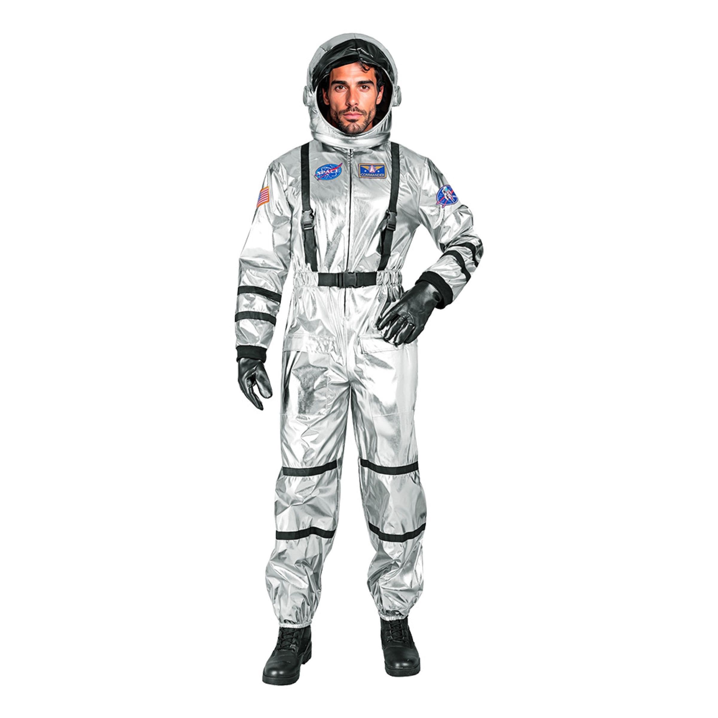 Astronautin hopeinen Metallic miesten naamiaisasu - Small – Widmann