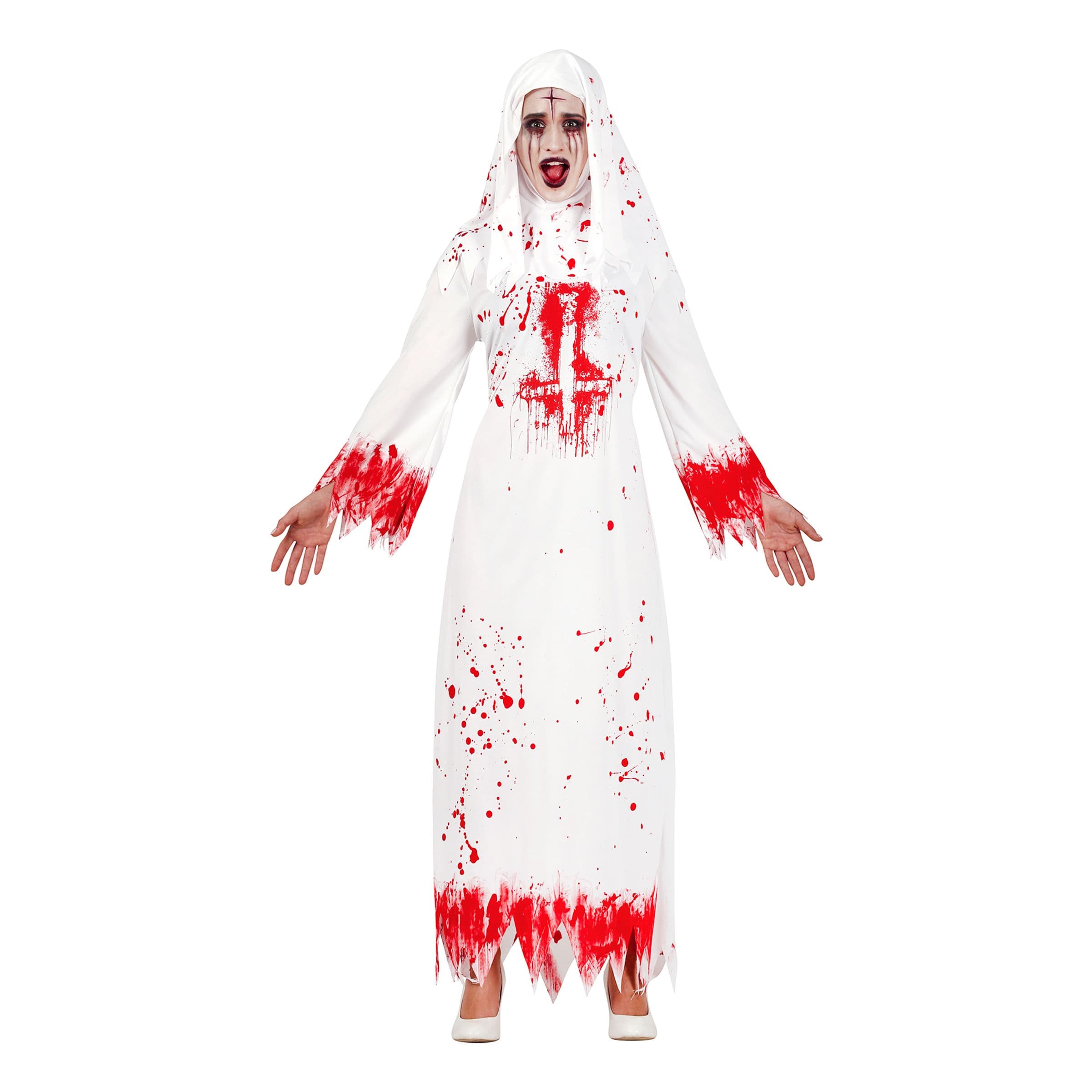 Verenhimoinen Nunna Valkoinen Naamiaisasu - Large – Fiestas Guirca