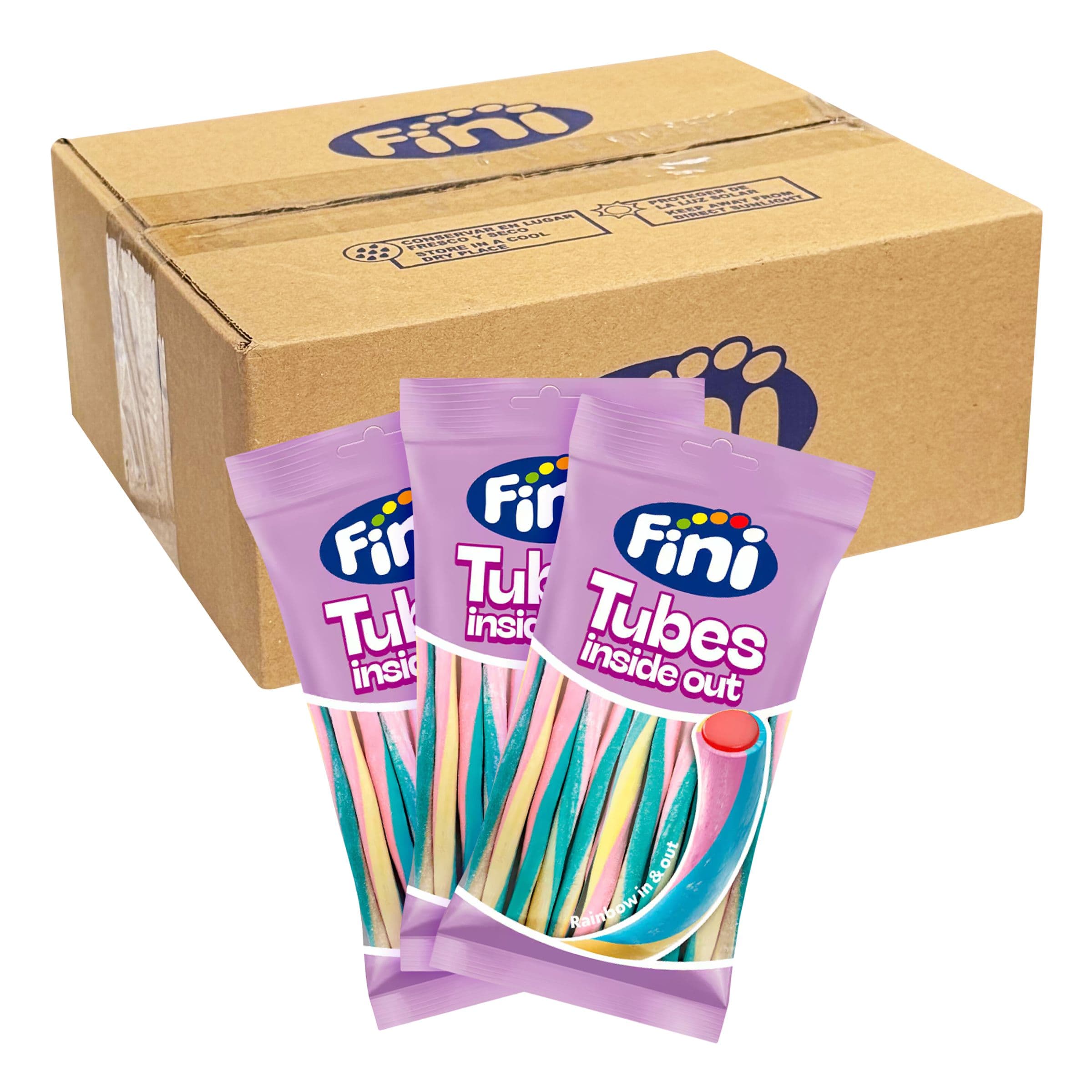 Fini Rainbow Tubes Inside Out Suurpakkaus - 12 x 75 g – ERT Godis Bulk