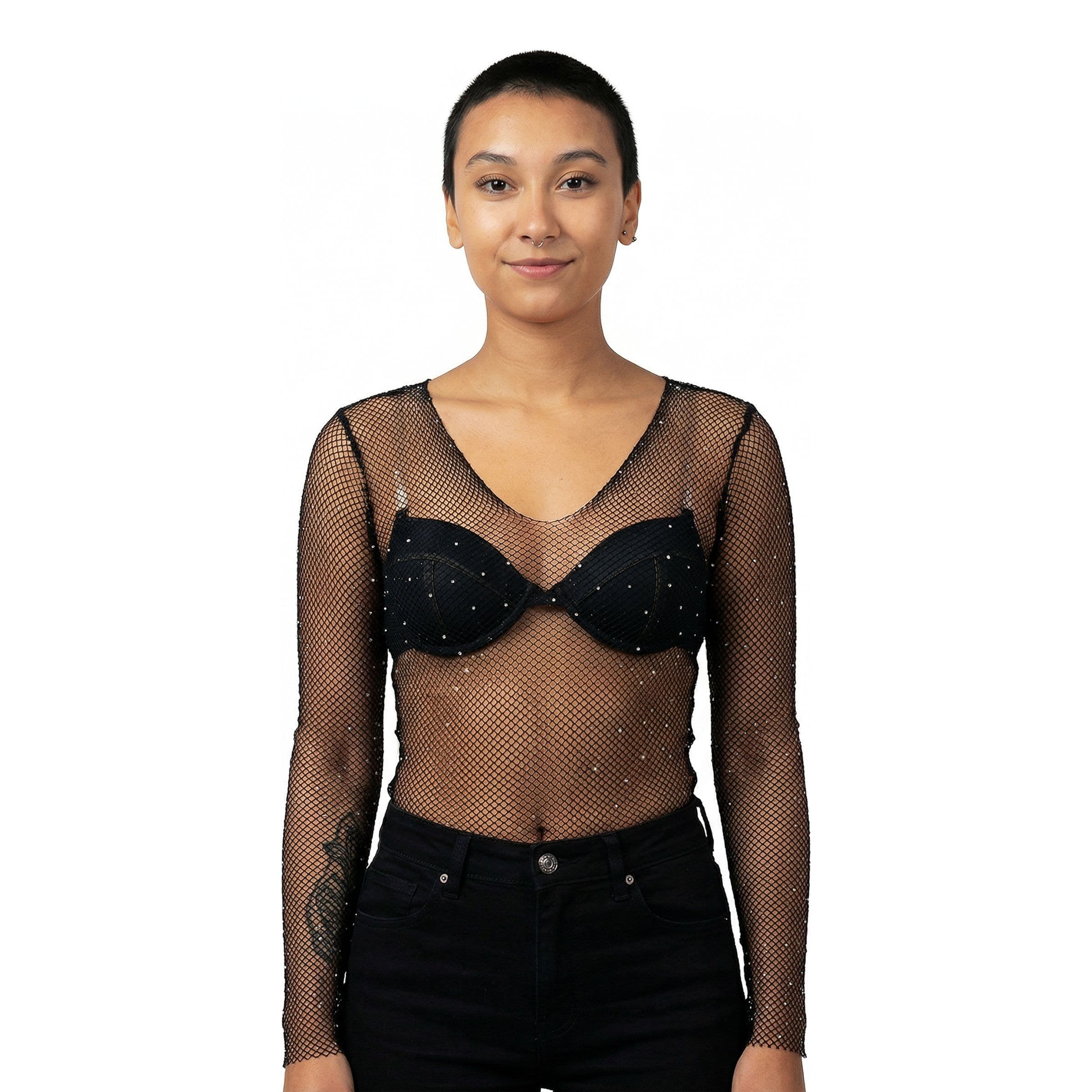 Pitkähihainen Fishnet-body Strasseilla - One size – Fiestas Guirca