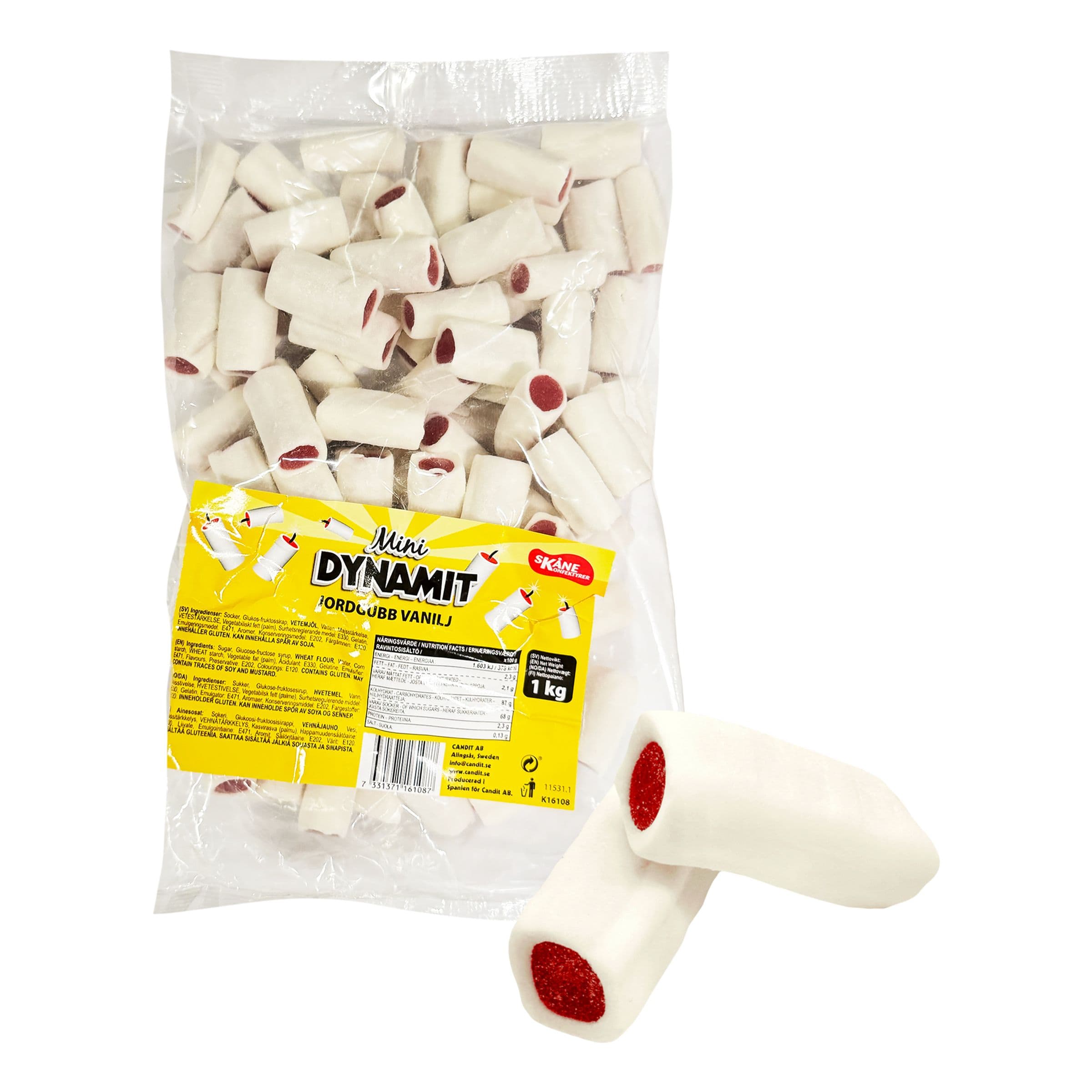 Minidynamiitti Mansikka Vanilja Suurpakkaus - 1 kg – ERT Godis Bulk
