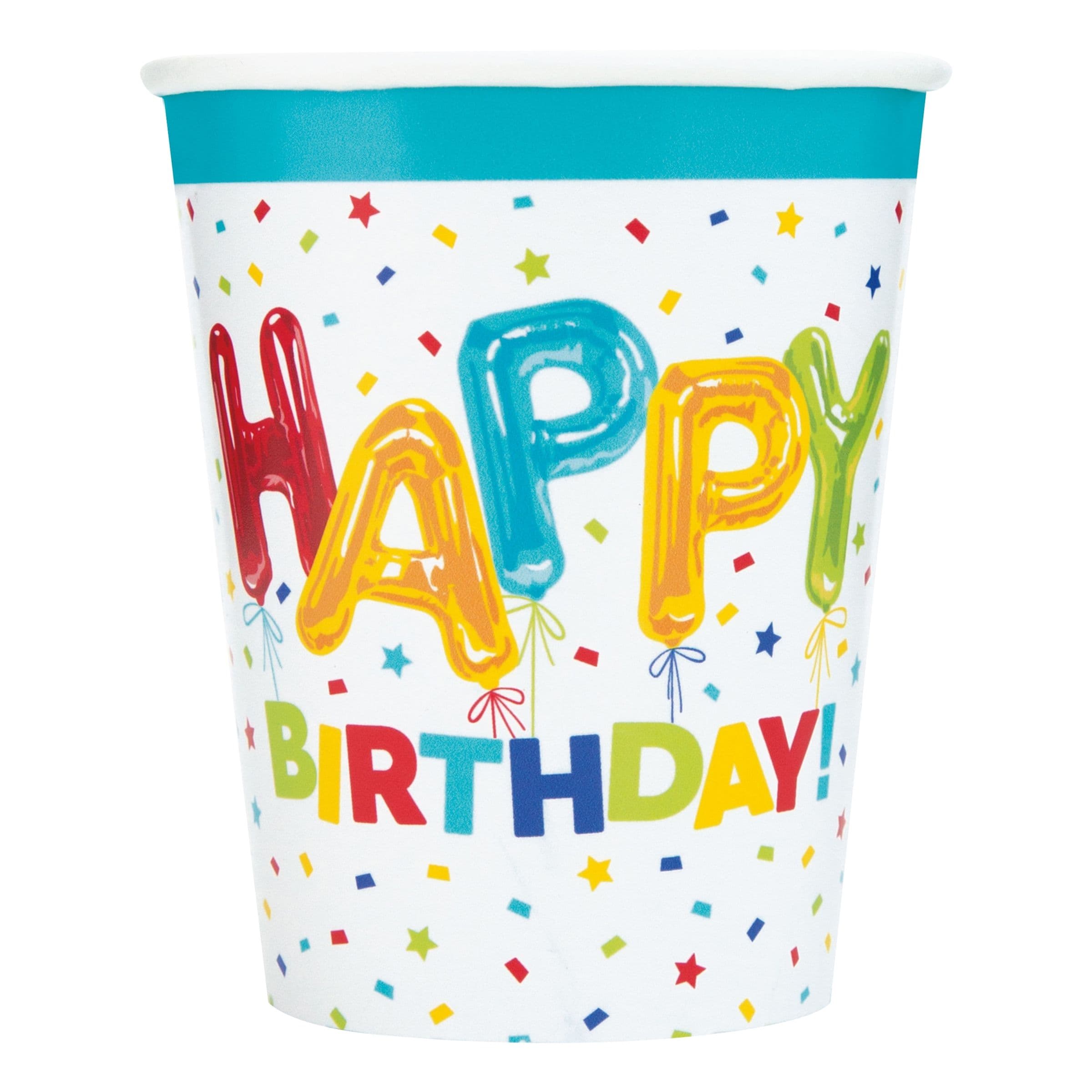 Pahvimukit Happy Birthday - 8-pakkaus – Unique Party