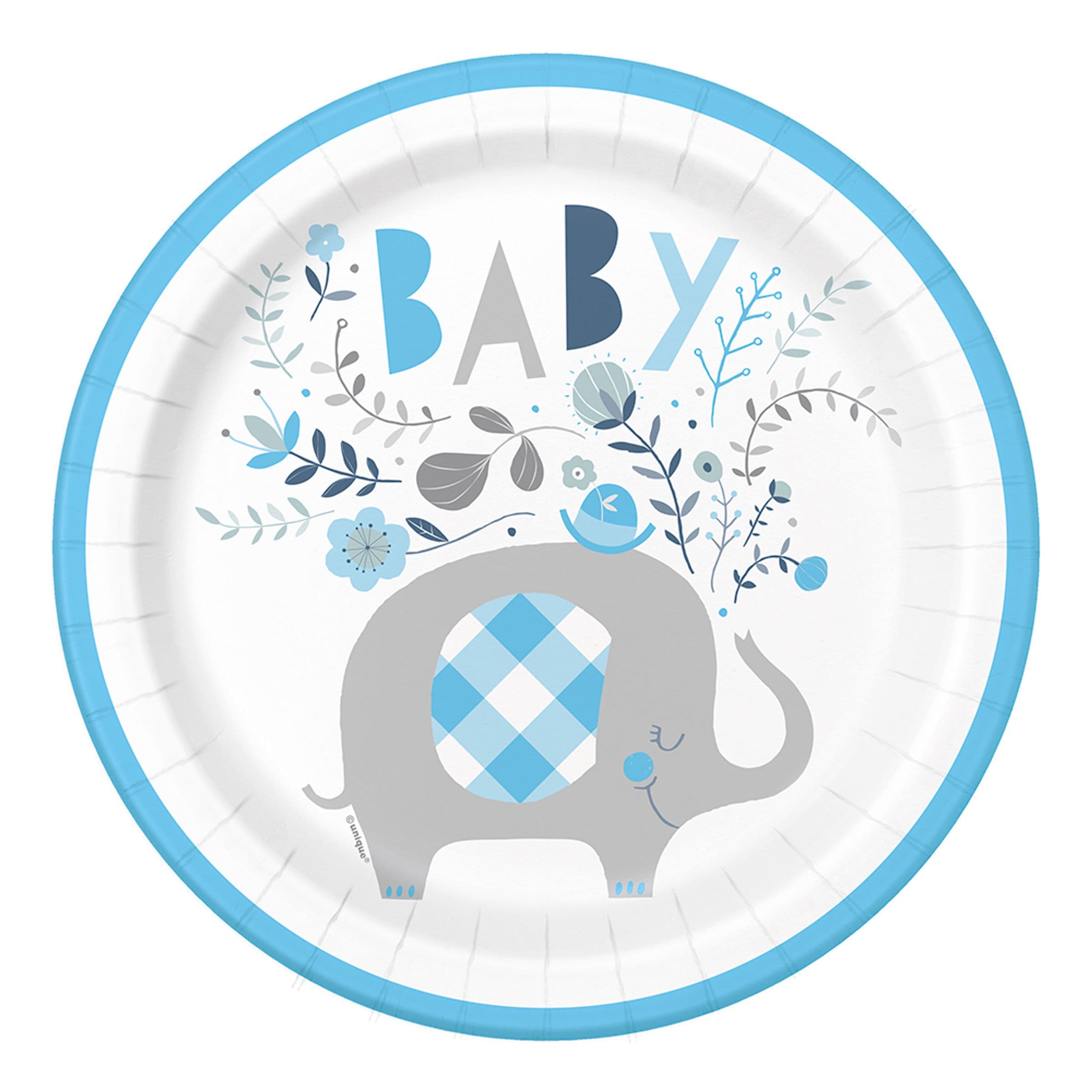 Pahvilautaset Elefant Baby Sininen - 8-pakkaus – Unique Party