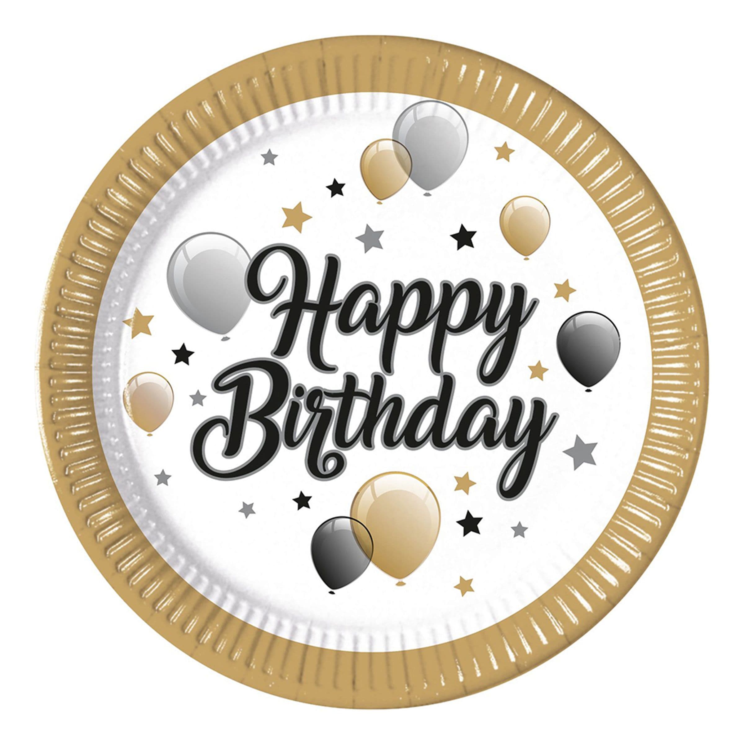 Pahvilautaset Happy Birthday Kultareunuksella - 8-pakkaus – Globos Europe