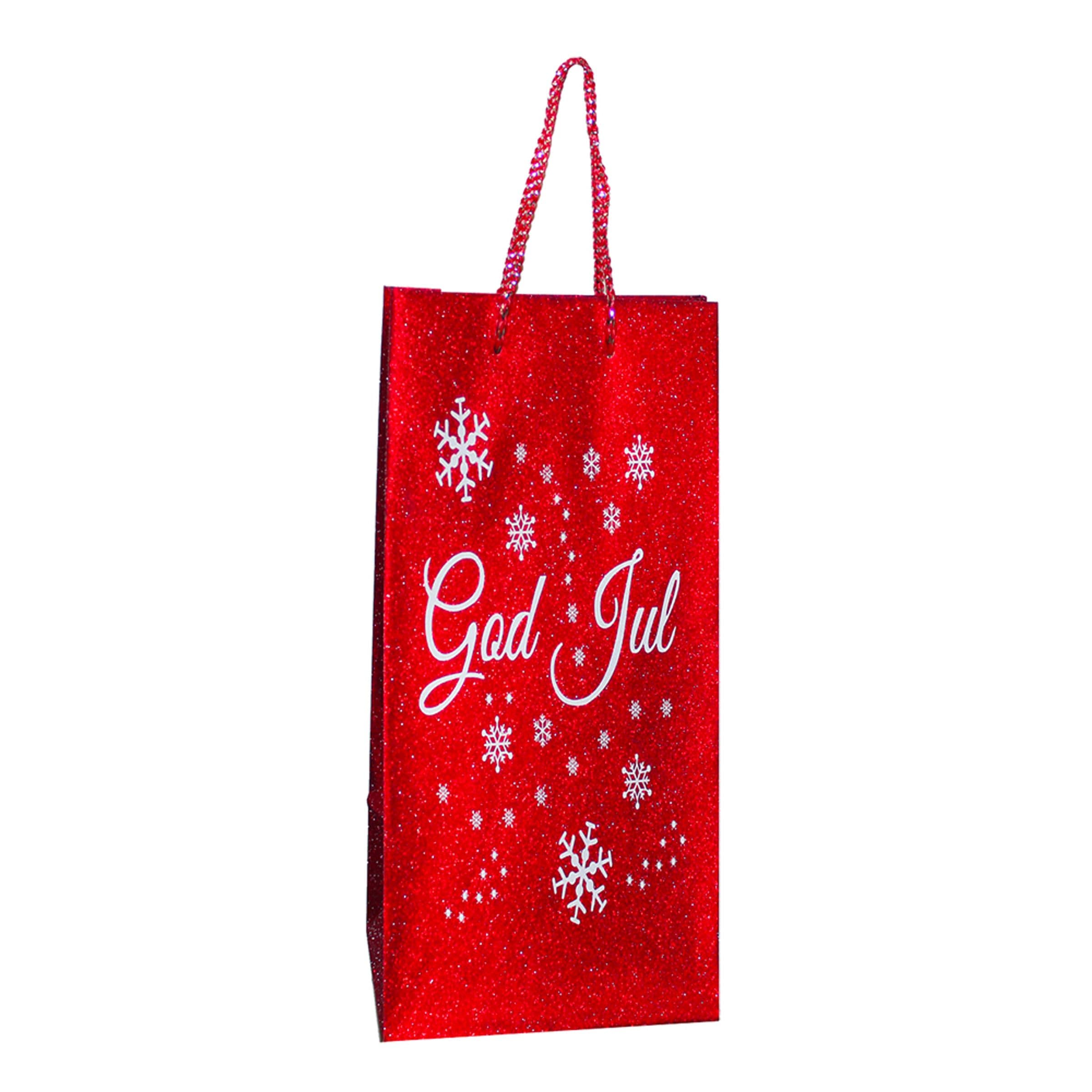 Lahjapussi Punainen/Kimalle God Jul - 13 x 34 cm – Inter Agenturer AB