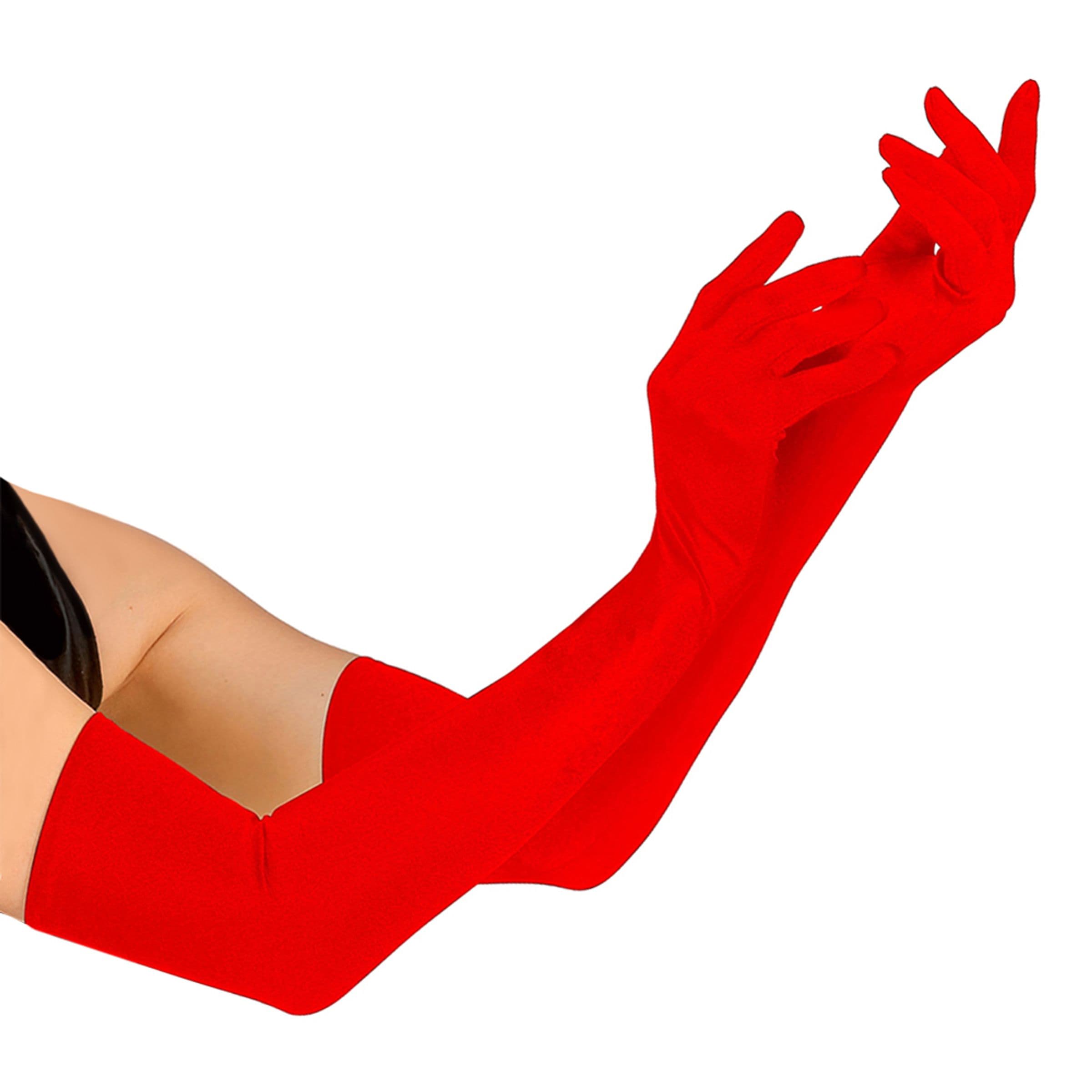 Satiininhanskat Extra Pitkät Punainen - One size – Widmann