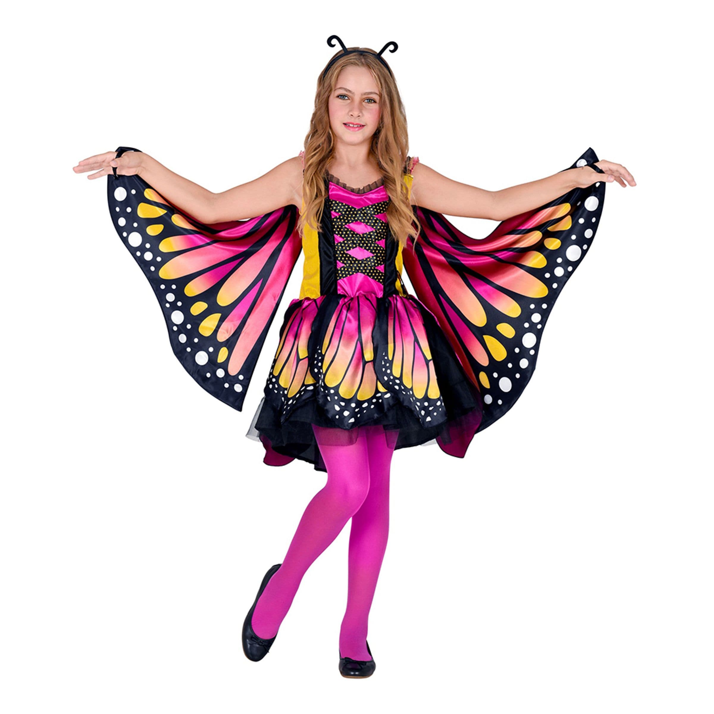 Vaaleanpunainen/Keltainen Perhonen Lasten Naamiaisasu - Large – Widmann