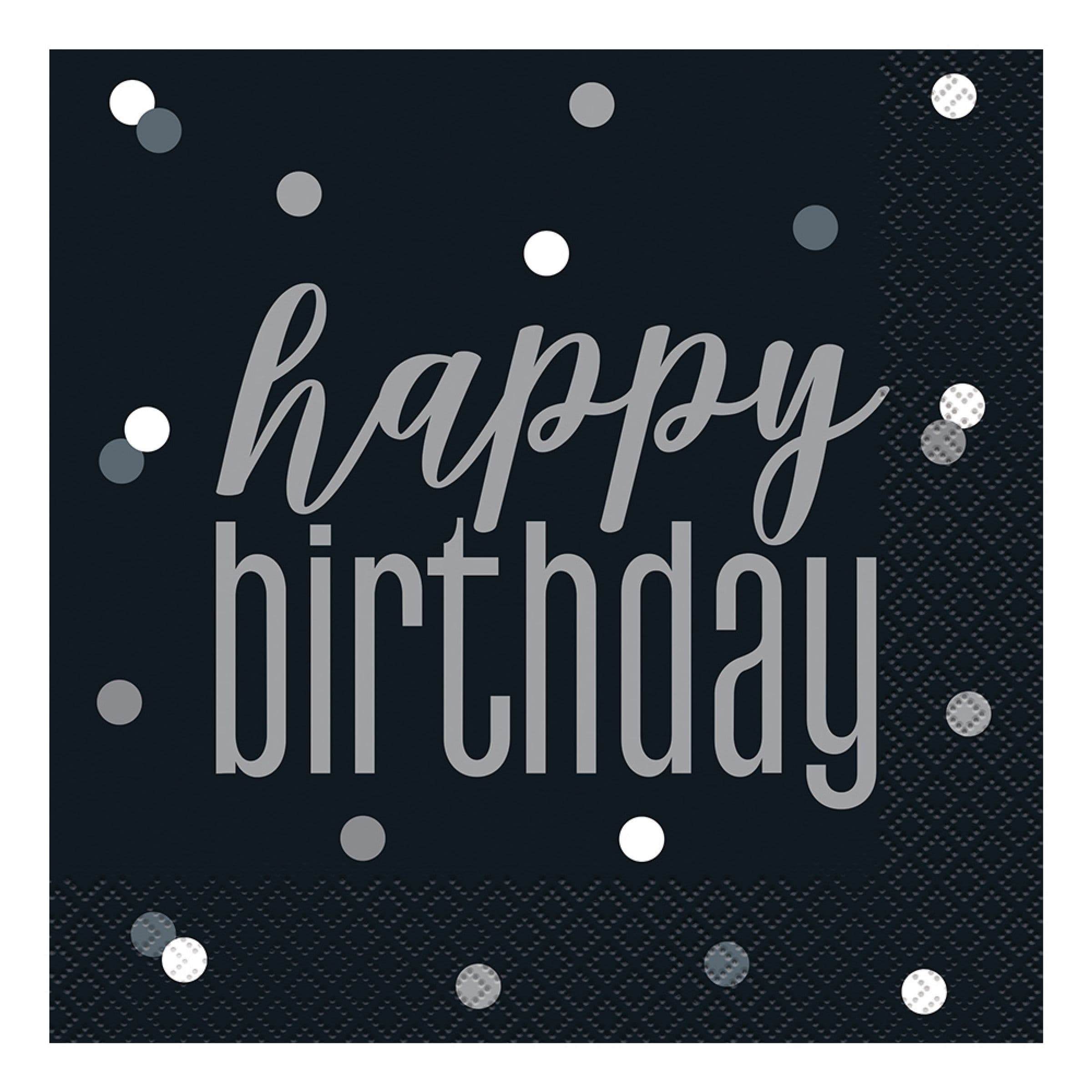 Lautasliinat Happy Birthday Musta Pilkullinen - 16-pakkaus – Unique Party