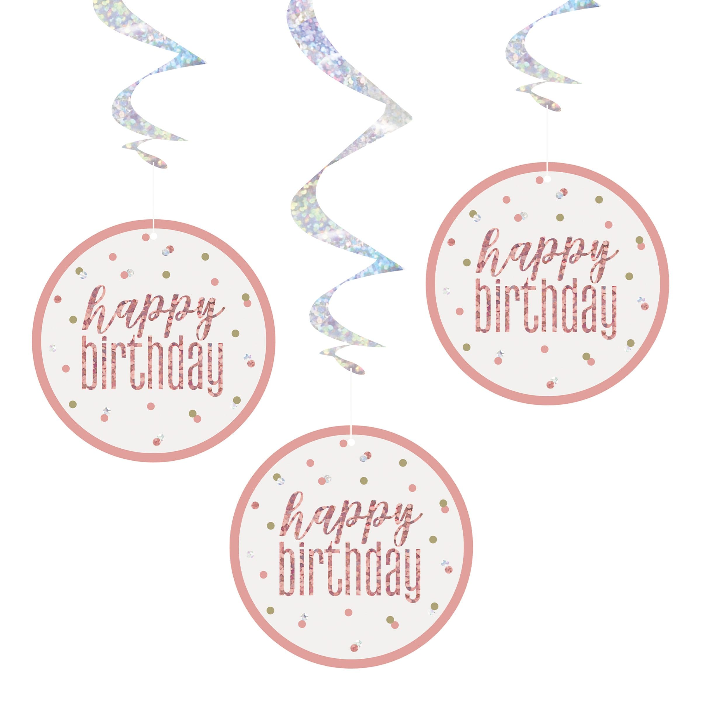 Swirls Happy Birthday Roséguld - 6-pakkaus – Unique Party