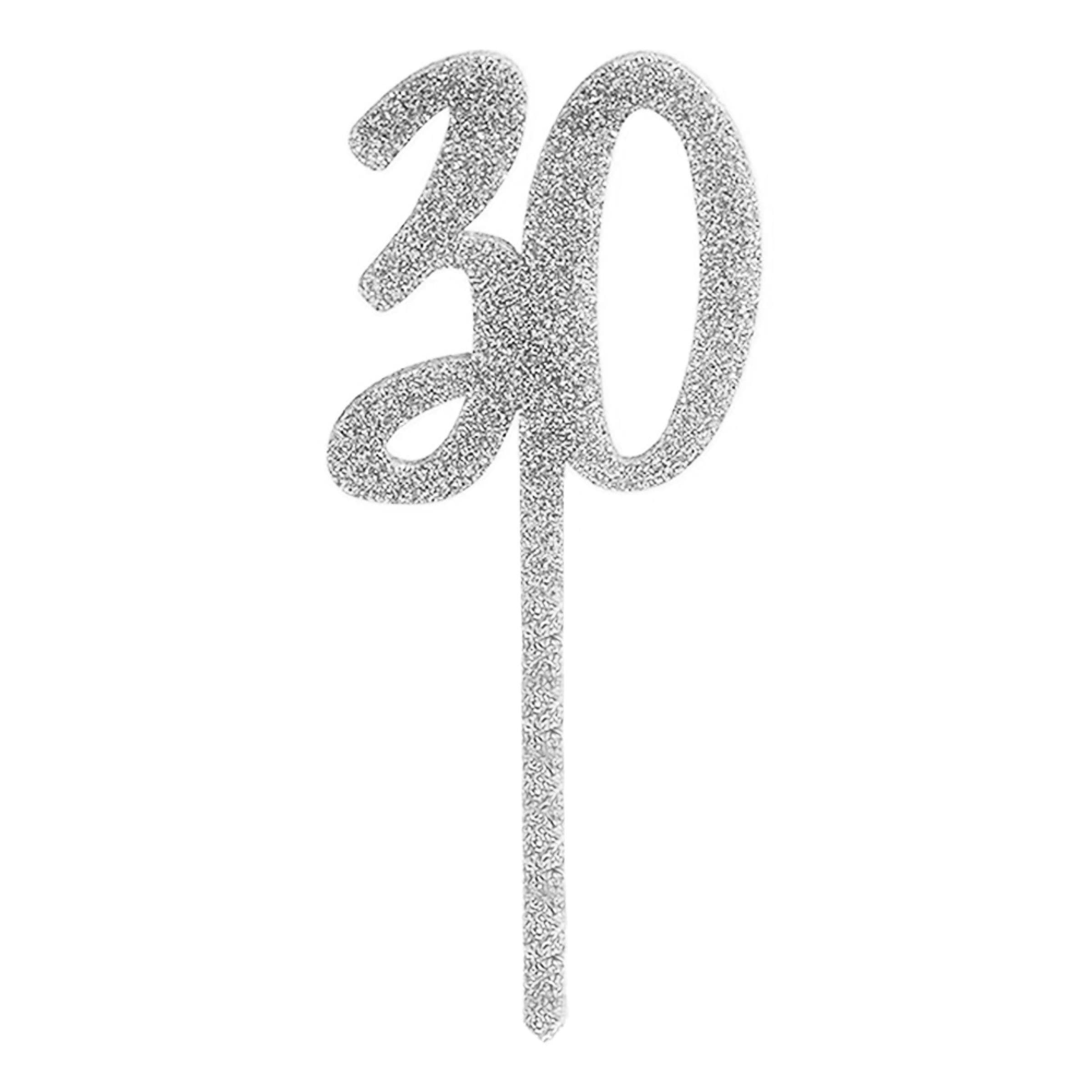 Akryylinen 30-vuotiskakkukoriste Hopea – Club Green / Hootyballoon