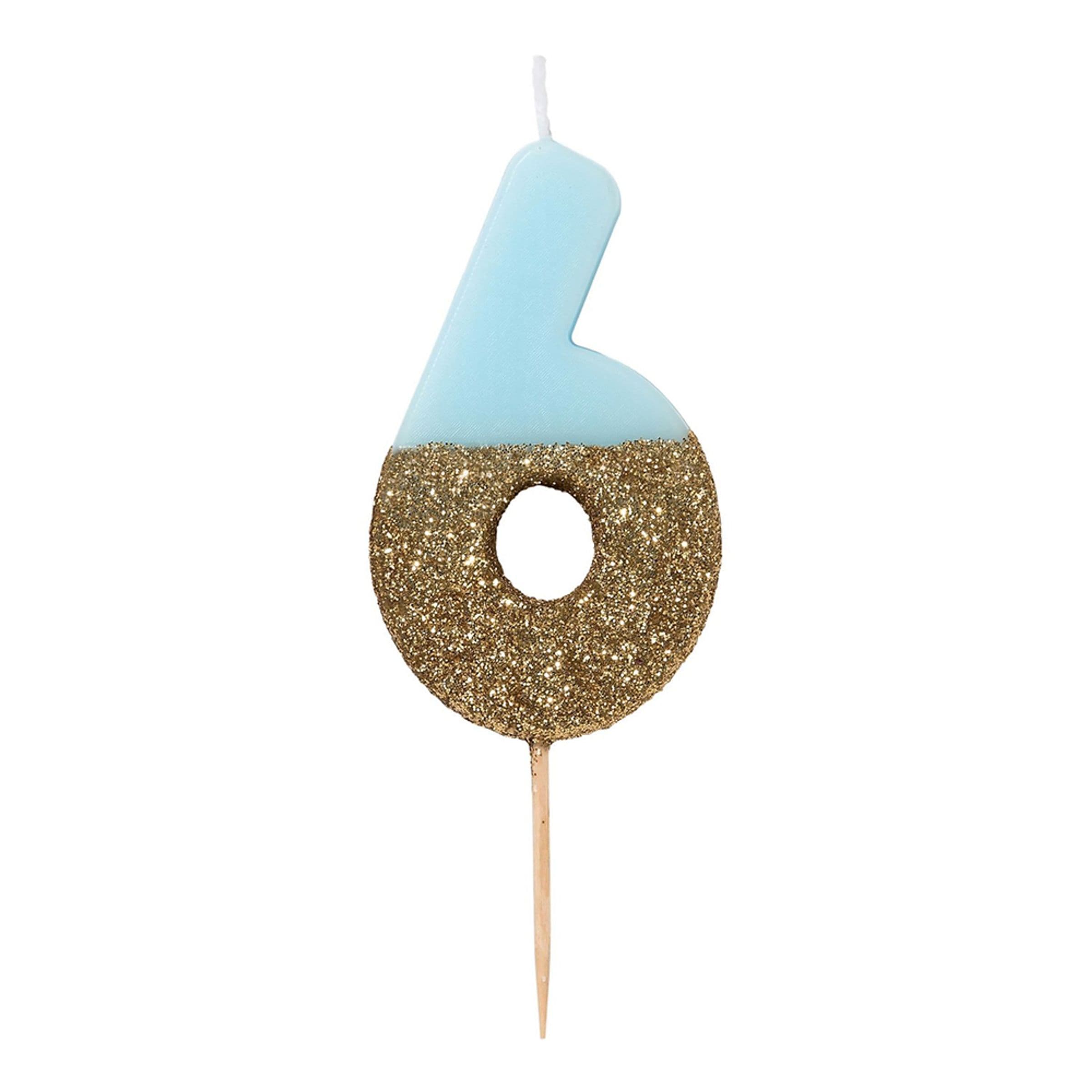 Kakkukynttilät Numero Vaaleansininen/Kultakimalle - Numero 6 – Talking Tables