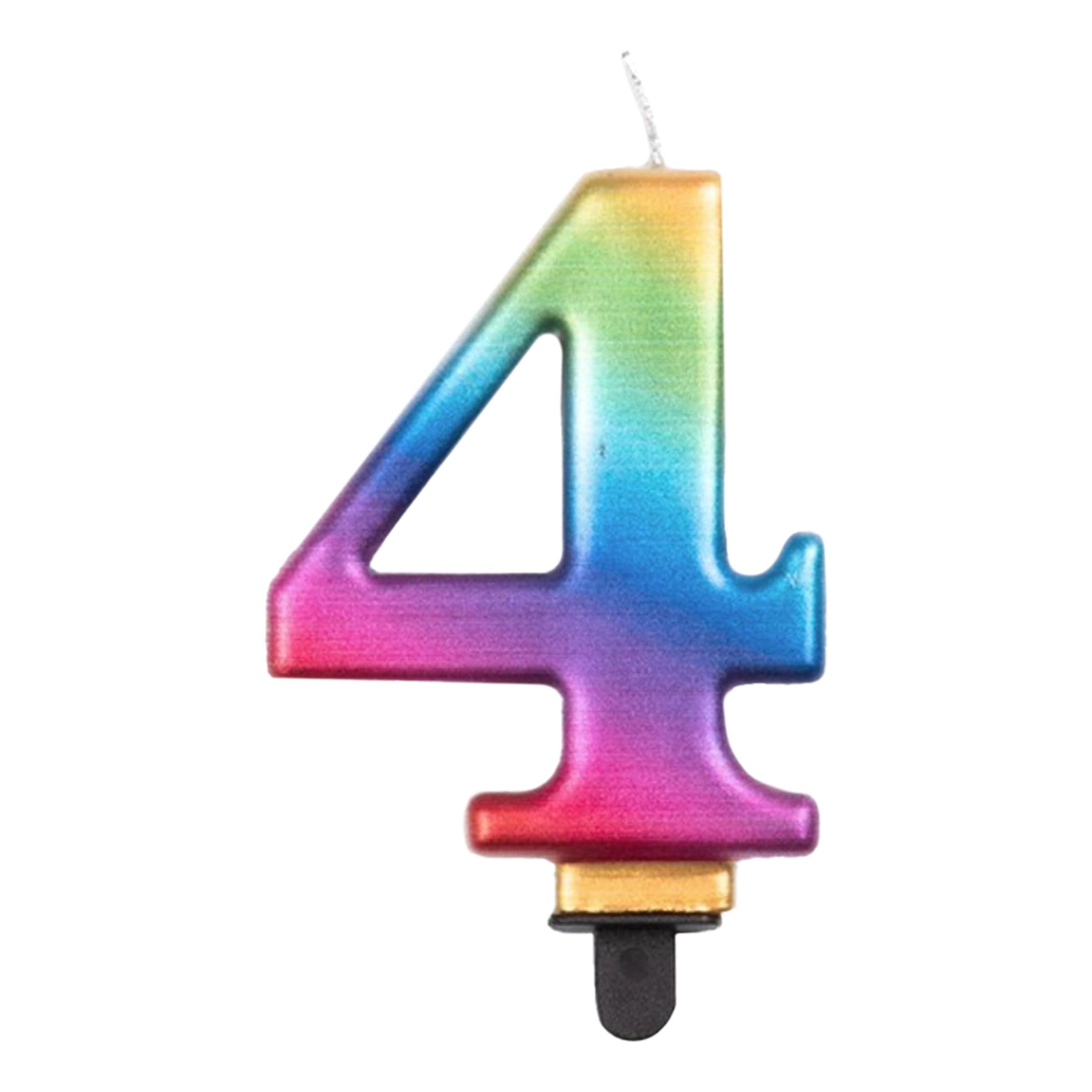 Kakkukynttilä Numero Metallinhohto Sateenkaarenvärit - Numero 4 – Globos Europe