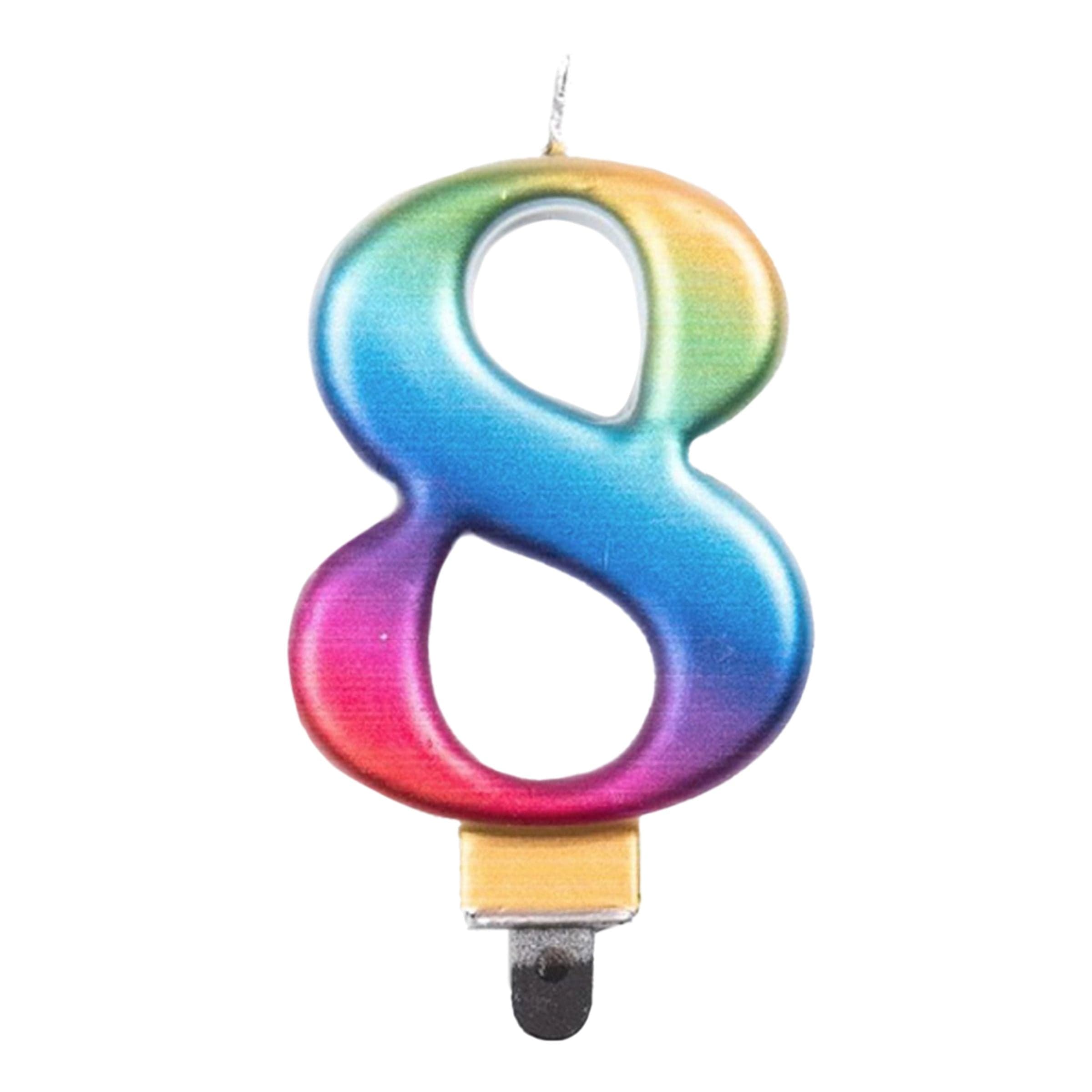 Kakkukynttilä Numero Metallinhohto Sateenkaarenvärit - Numero 8 – Globos Europe