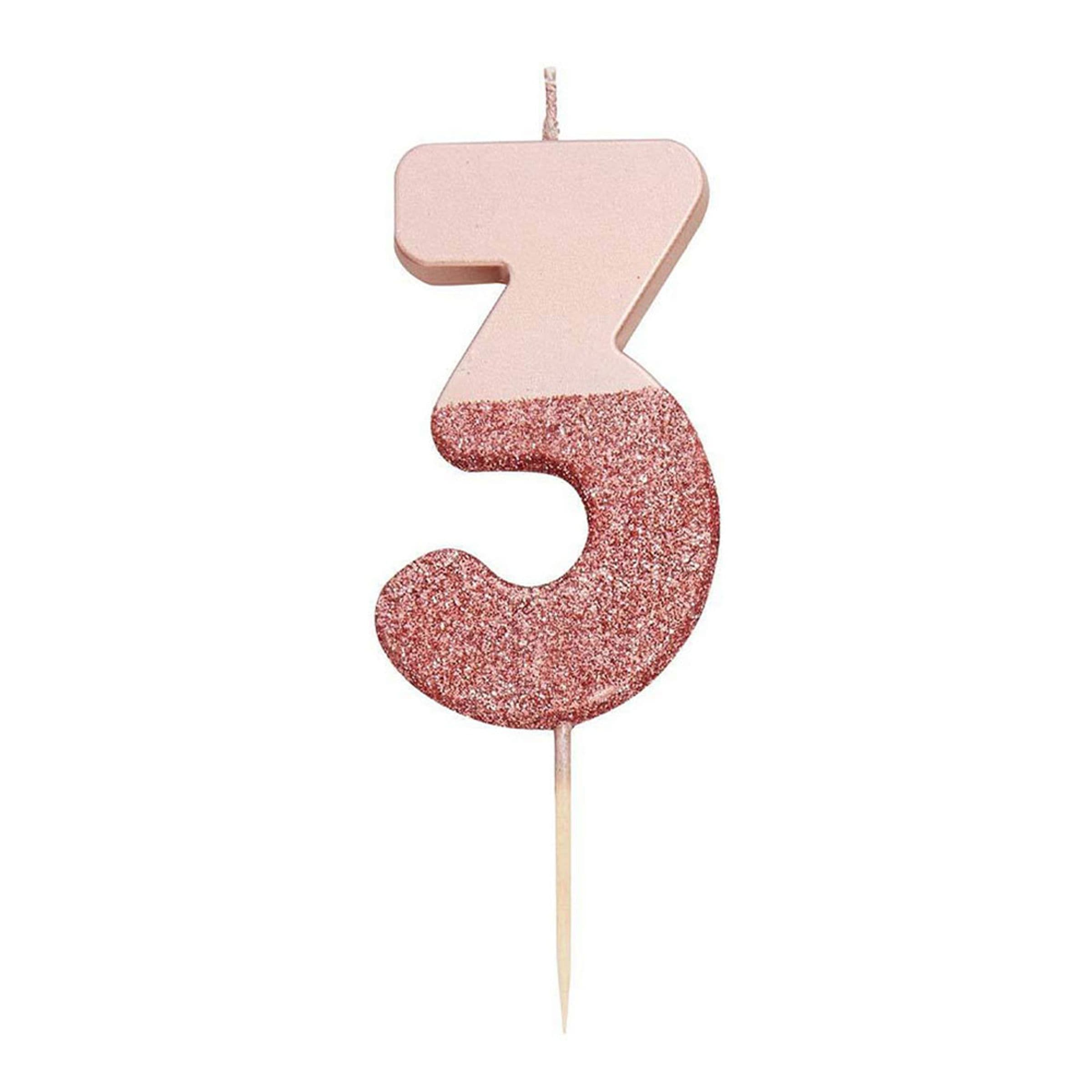 Kakkukynttilä Numero Ruusukulta/Kimalle - 3 Vuotta – Talking Tables