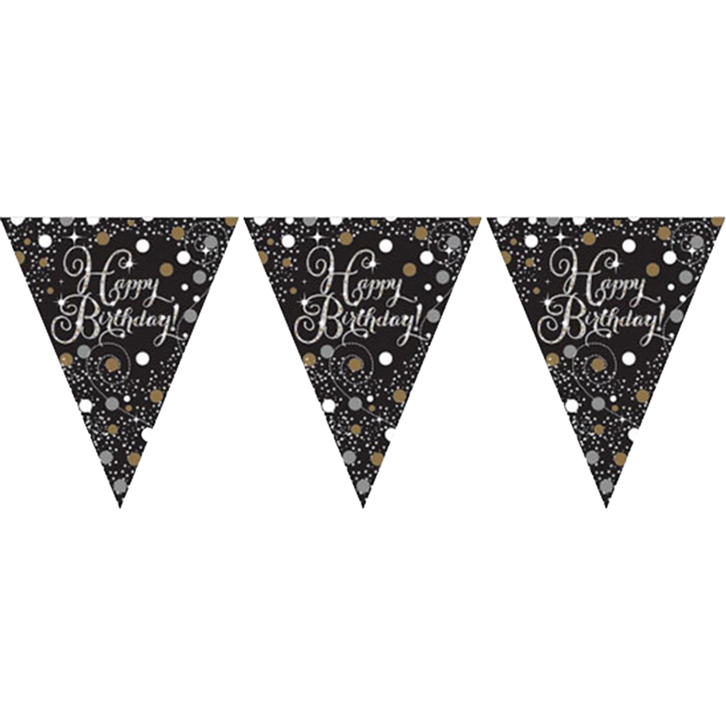 Lippuviirinauha Happy Birthday Kulta/Hopea Kimalle – Riethmüller