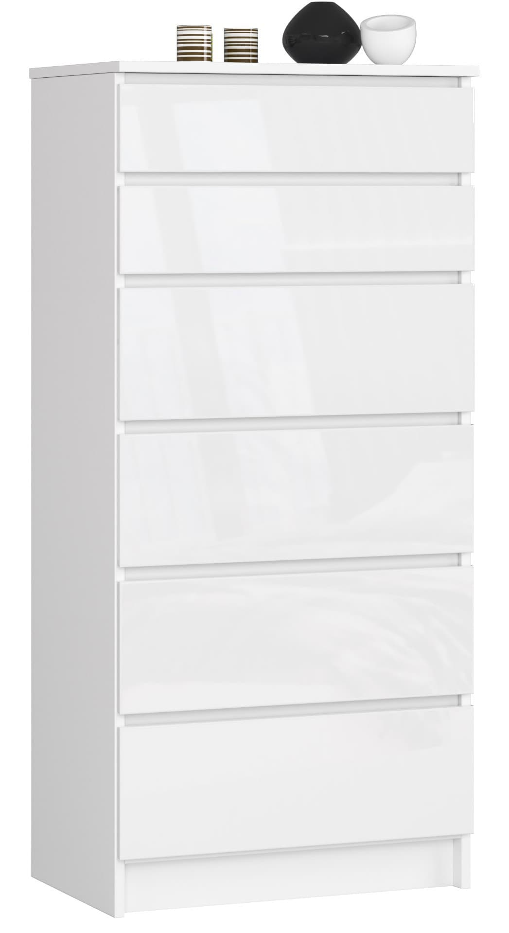 Akord Lipasto 6 laatikkoa Valkoinen/Valkoinen Kiiltävä 60x40x130 – Akord
