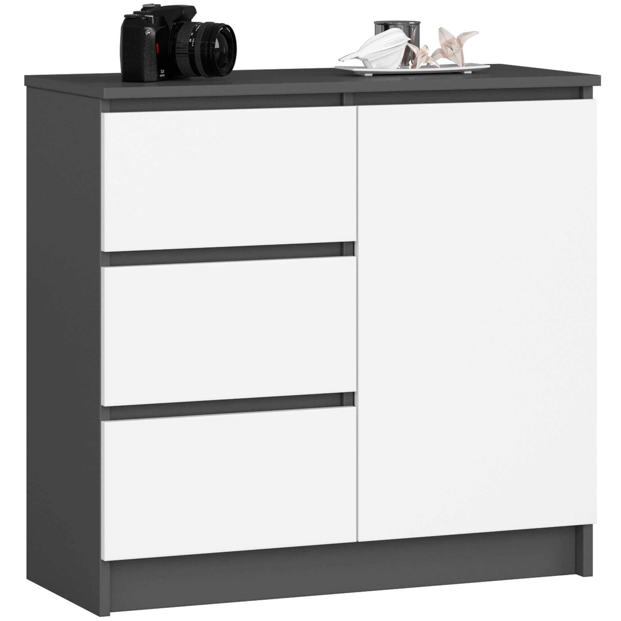 Akord Lipasto Jerry 1 ovi 3 laatikkoa Harmaa Grafiitti/Valkoinen 80x35x77 – Akord