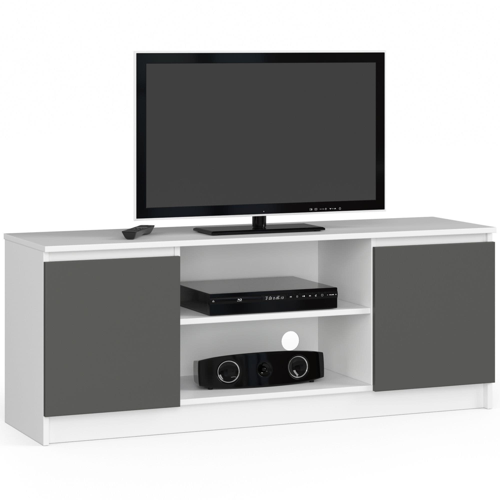 Akord TV-taso 2 Ovet 1 Hylly Valkoinen/Harmaa Grafiitti 140x40x55 – Akord