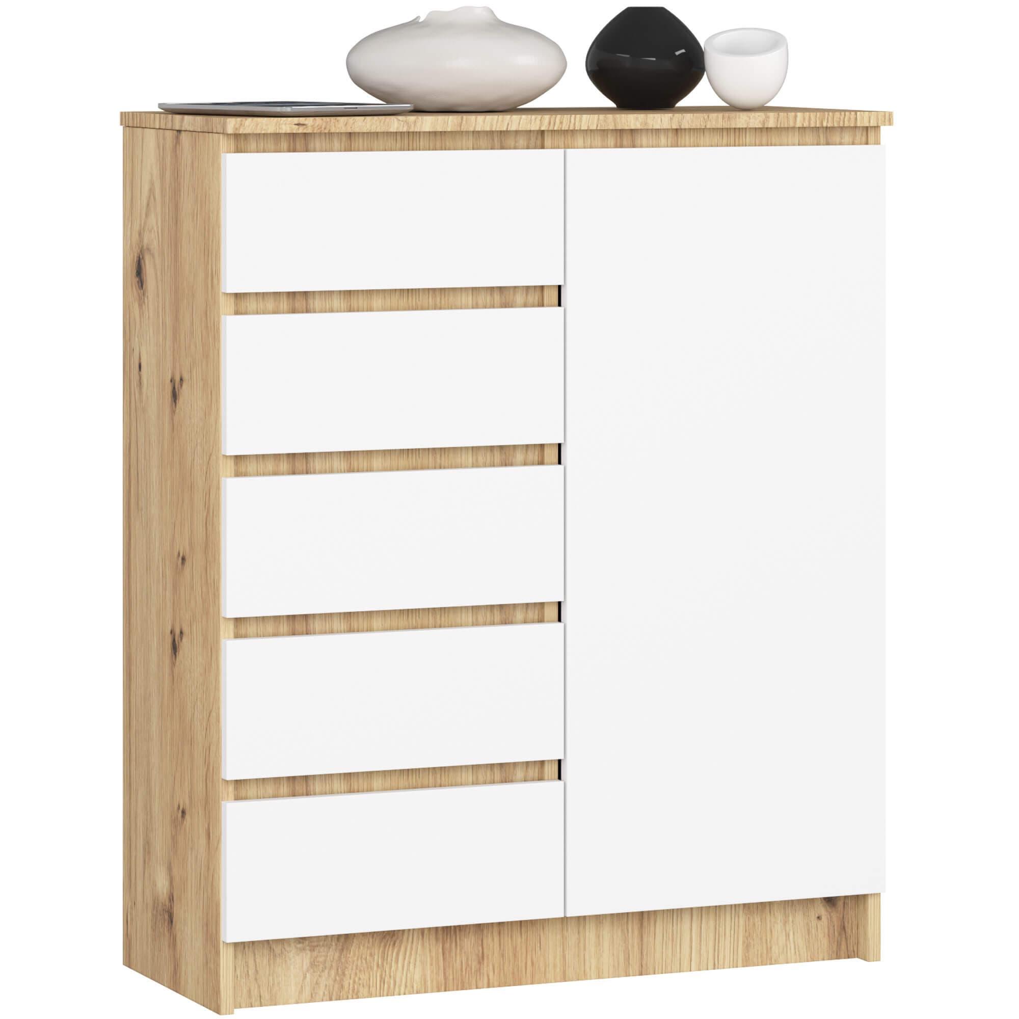 Akord Lipasto 1 ovi 5 laatikkoa Tammi Artisan/Valkoinen 80x35x97 – Akord