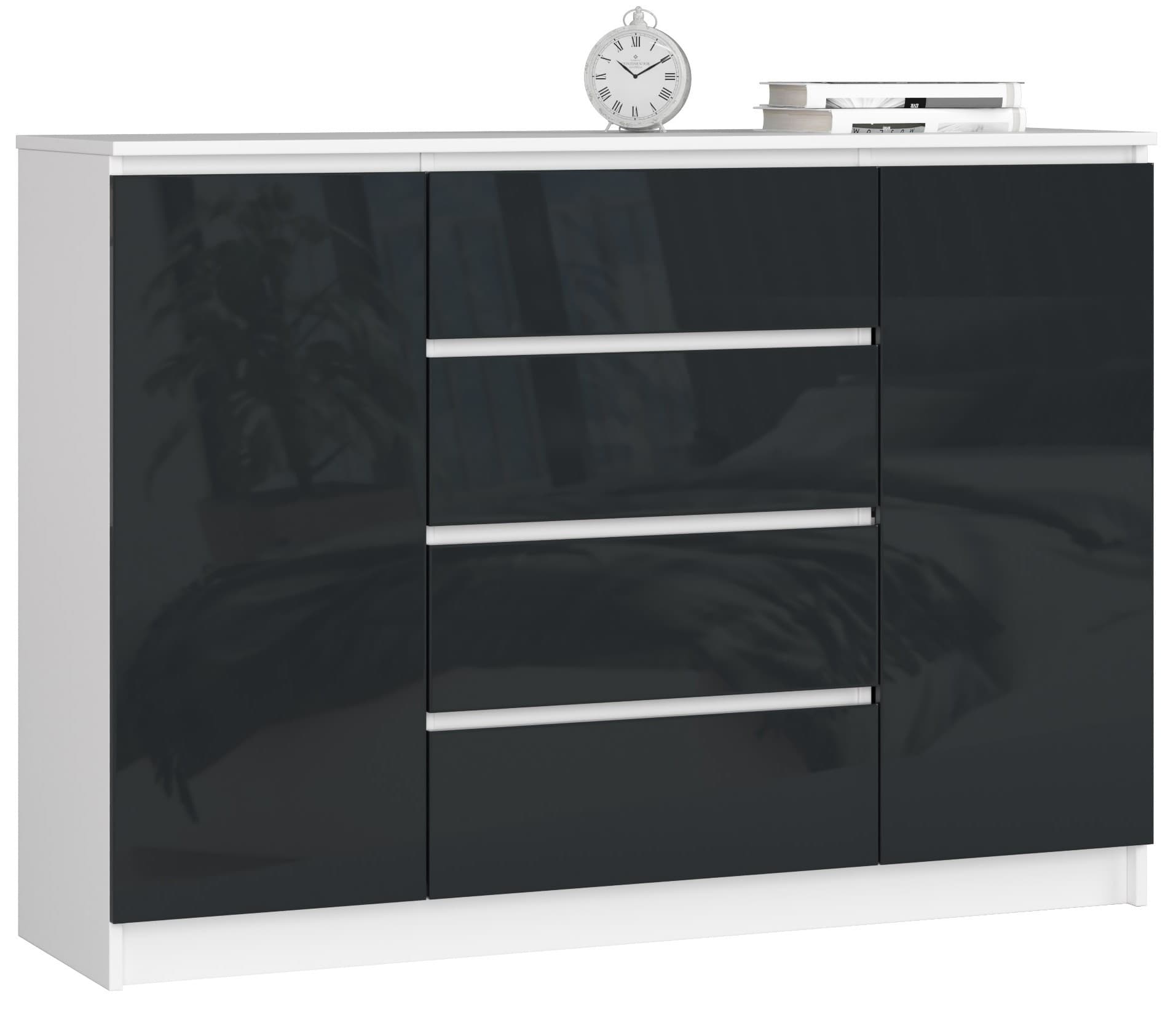 Akord Lipasto 2 Ovet 4 Laatikoa Valkoinen/Grafiitti Korkeakiilto 138x40x99 – Akord