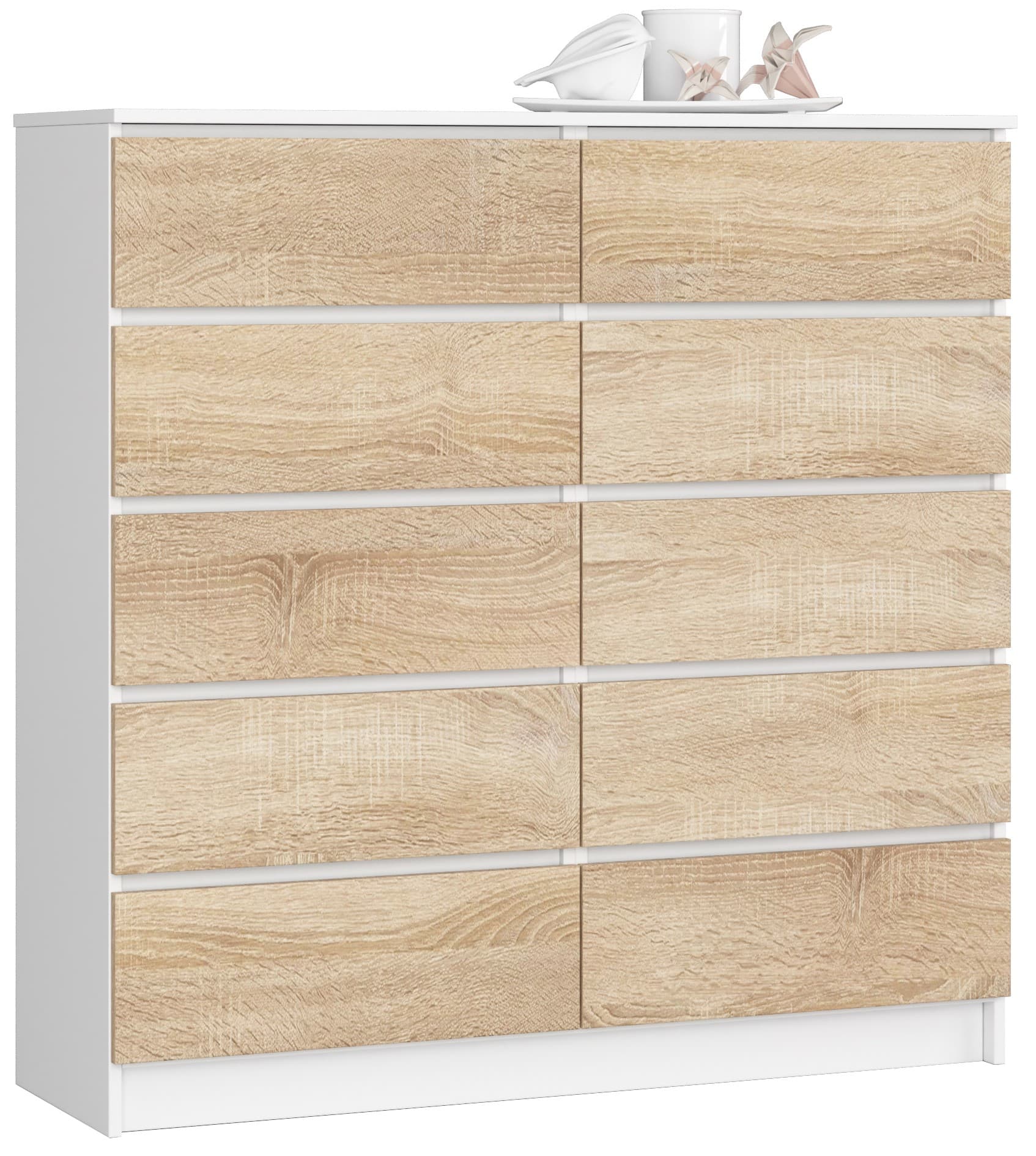 Akord Lipasto 10 Laatikkoa Valkoinen/Sonoma-tammi 120x40x121 – Akord
