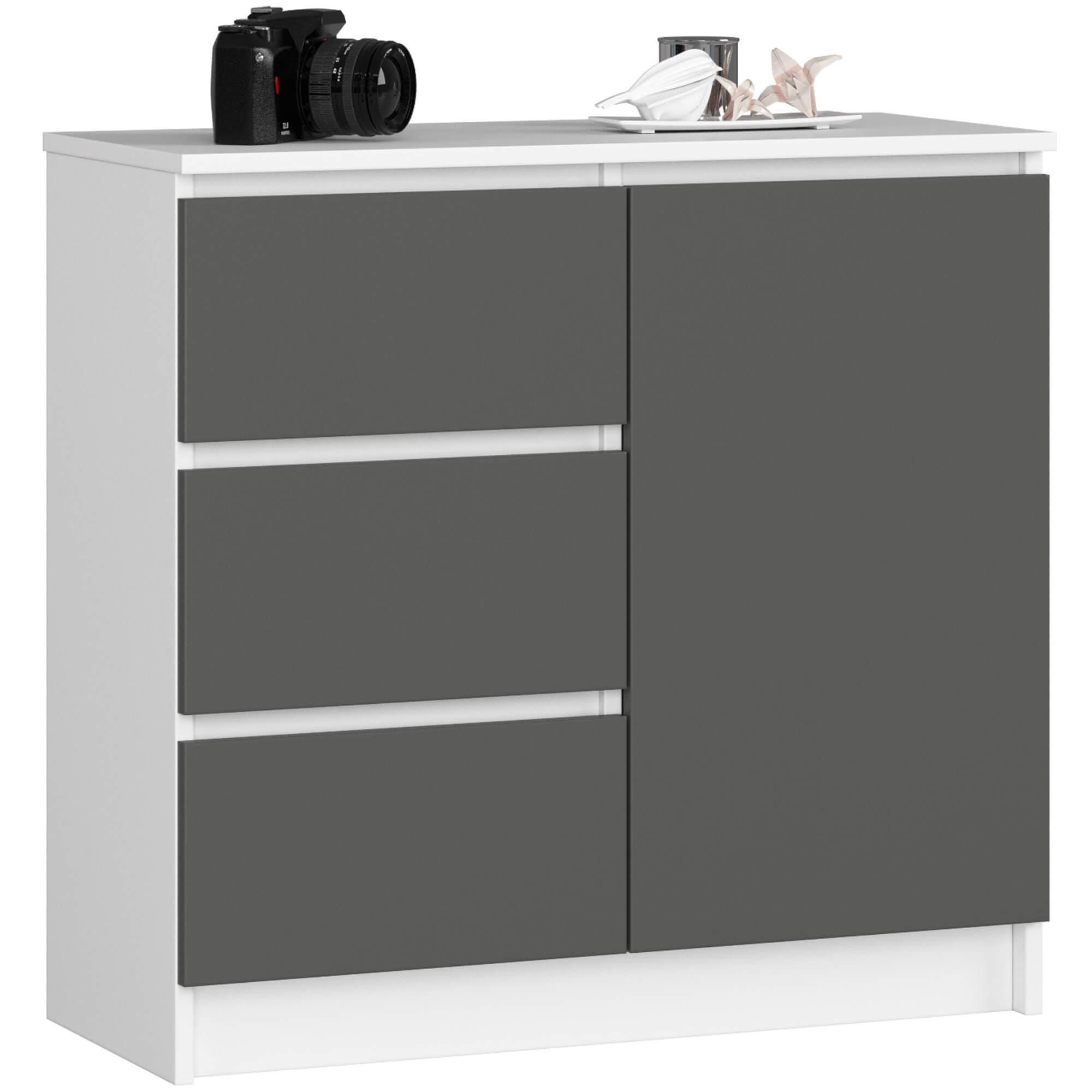 Akord Lipasto Jerry 1 ovi 3 laatikkoa Valkoinen/Harmaa Grafiitti 80x35x77 – Akord