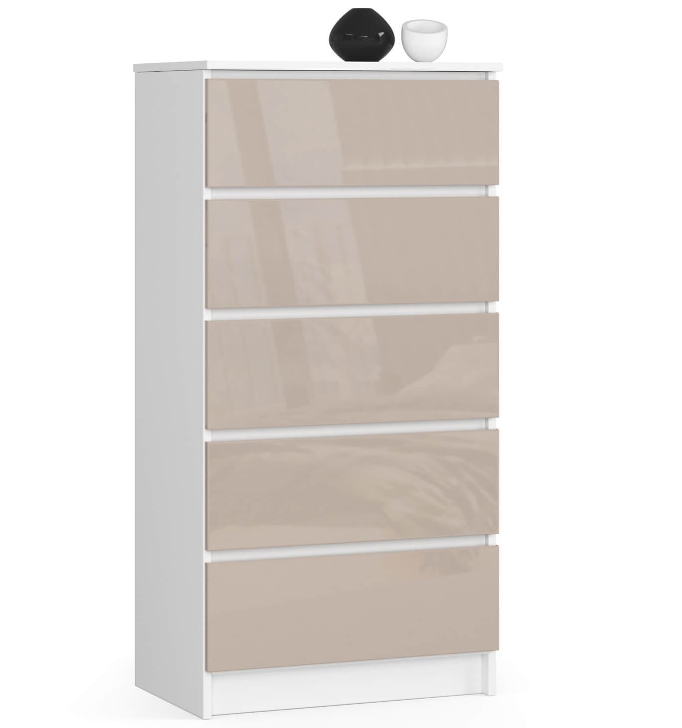 Akord Lipasto 5 Laatikoa Valkoinen/Cappuccino Korkeakiilto 60x40x121 – Akord
