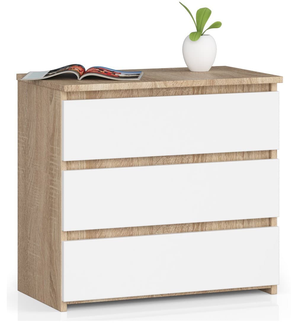 Akord Lipasto 3 laatikkoa Sonoma-tammi/Valkoinen 60x35x57 – Akord