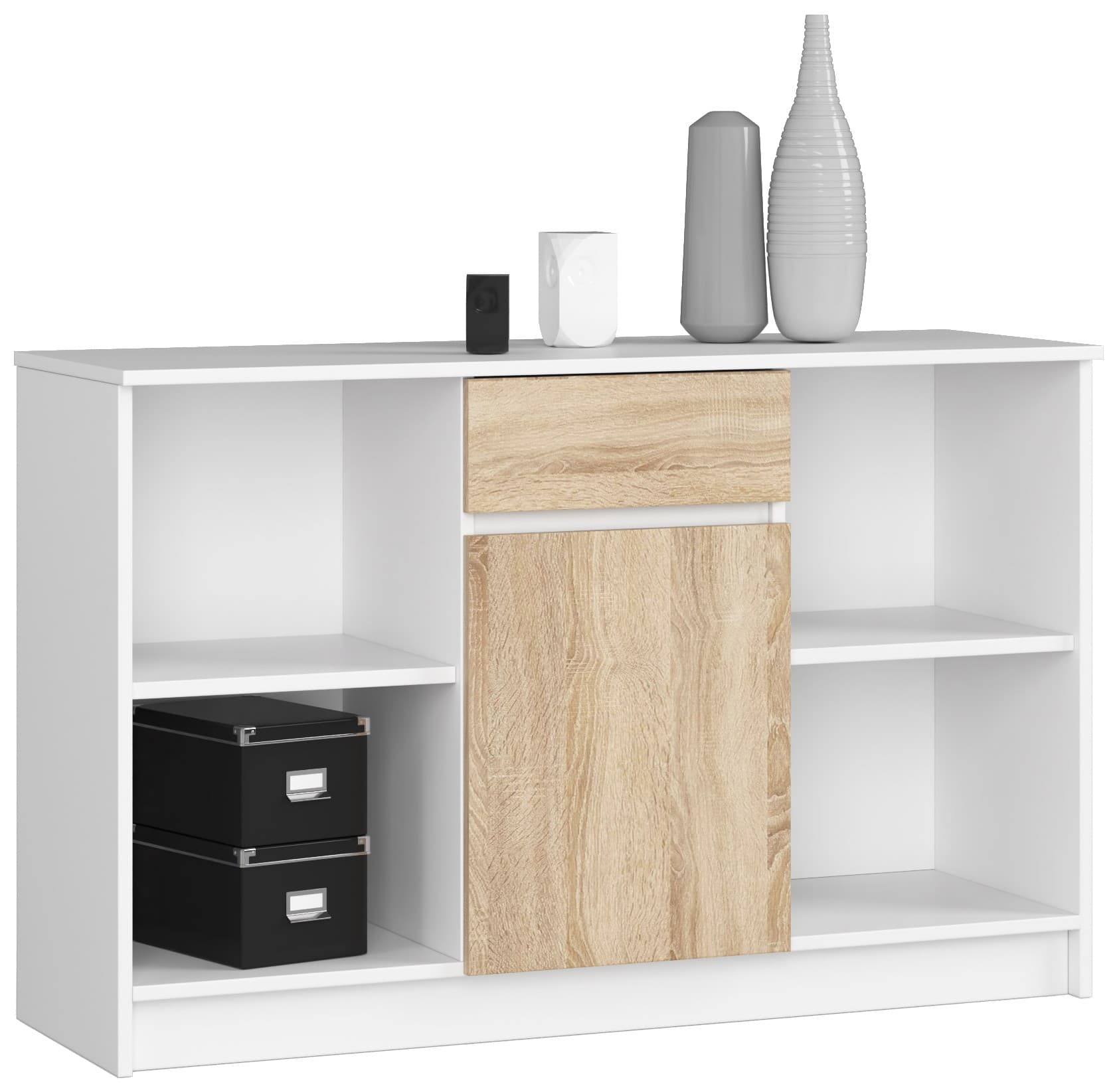 Akord Lipasto 1 Laatikko 1 Ovi Valkoinen/Sonoma-tammi 120x40x77 – Akord