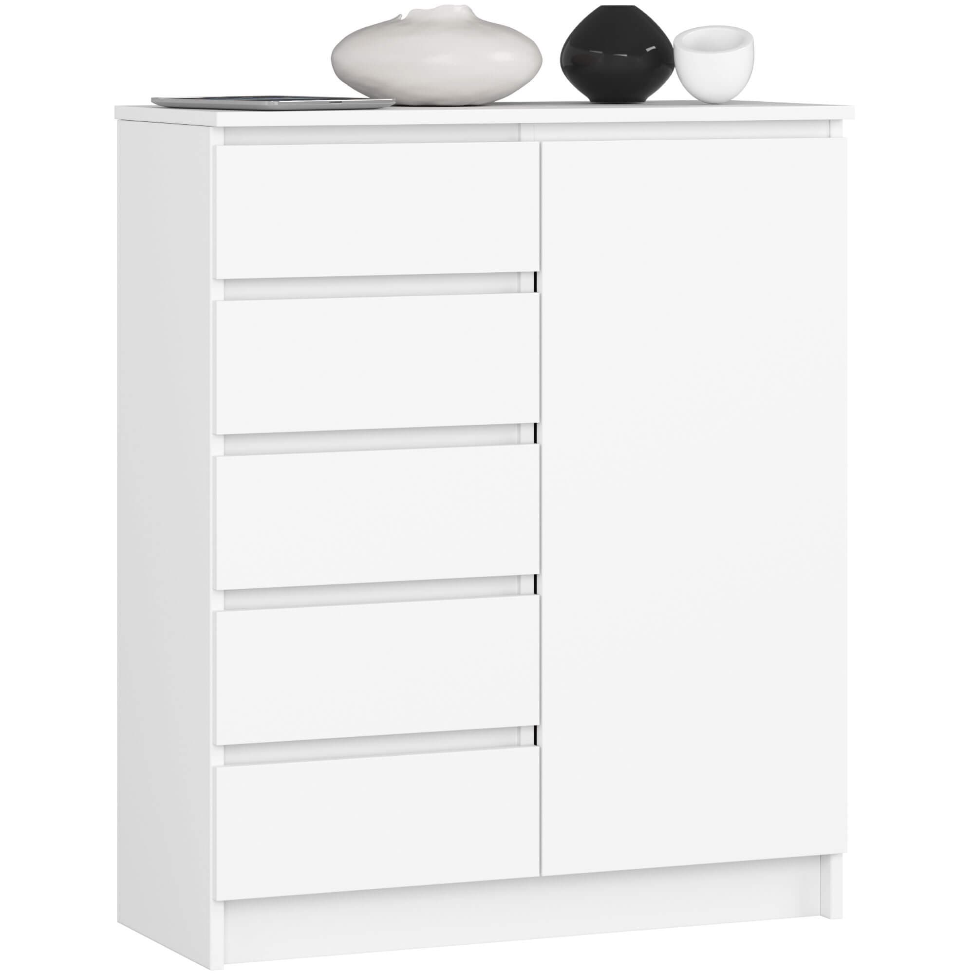 Akord Lipasto 1 ovi 5 laatikkoa Valkoinen 80x35x97 – Akord