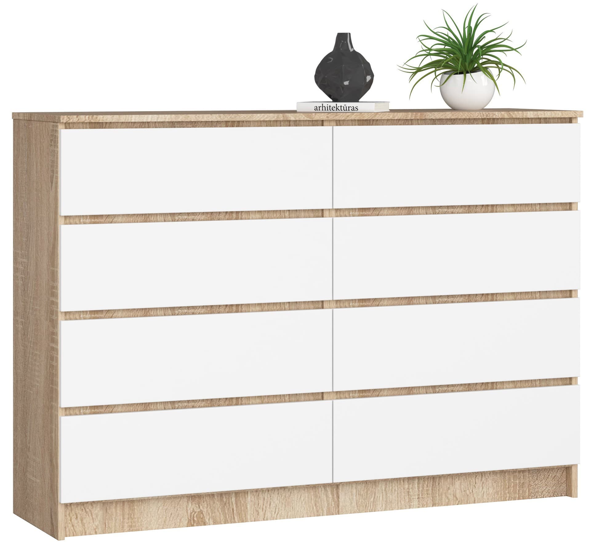 Akord Lipasto 8 laatikkoa Sonoma-tammi/Valkoinen 138x40x99 – Akord
