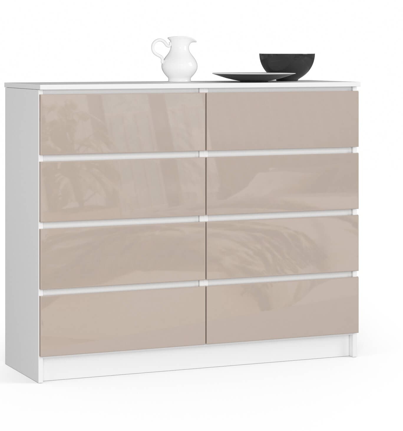 Akord Lipasto Laatikolla Valkoinen/Cappuccino Korkeakiilto 120x40x99 – Akord