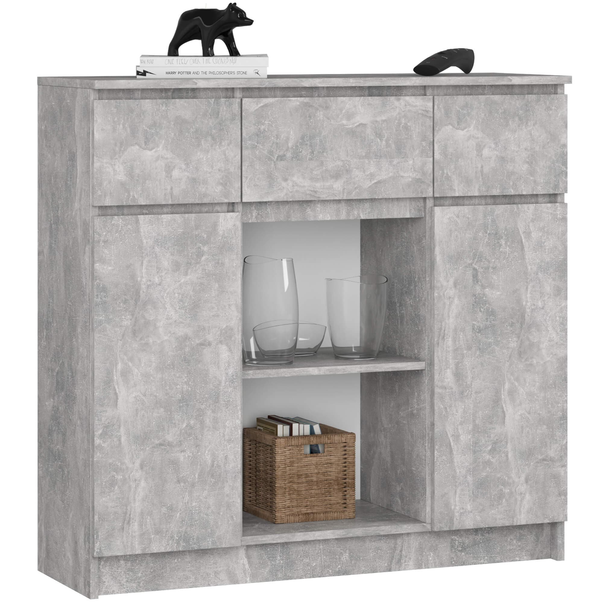 Akord Lipasto 2 Ovea 3 Laatikoa + 1 Pieni Ovi Betoni 101x35x98 – Akord