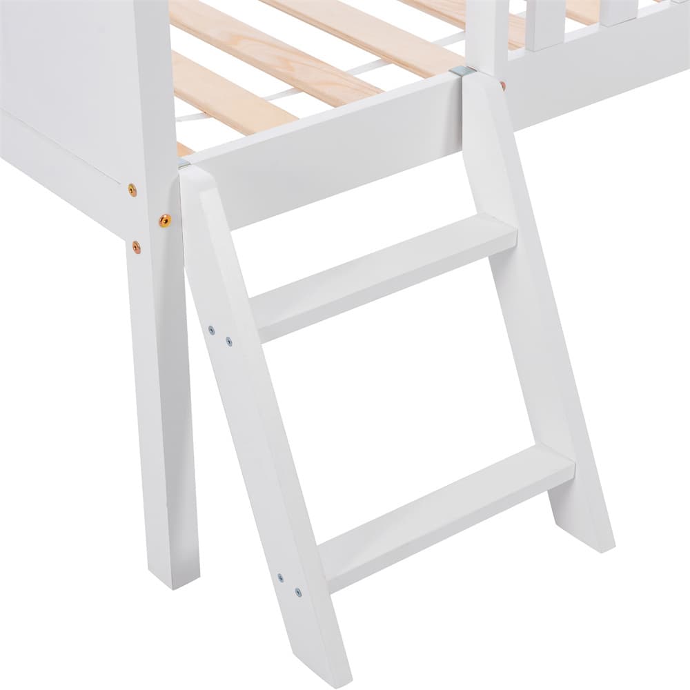 Parvisänky, lastensänky, nuortensänky 90x200cm laatikoilla, säilytyslokeroilla ja turvakaiteella, massiivipuuta, valkoinen – KOMHTOM