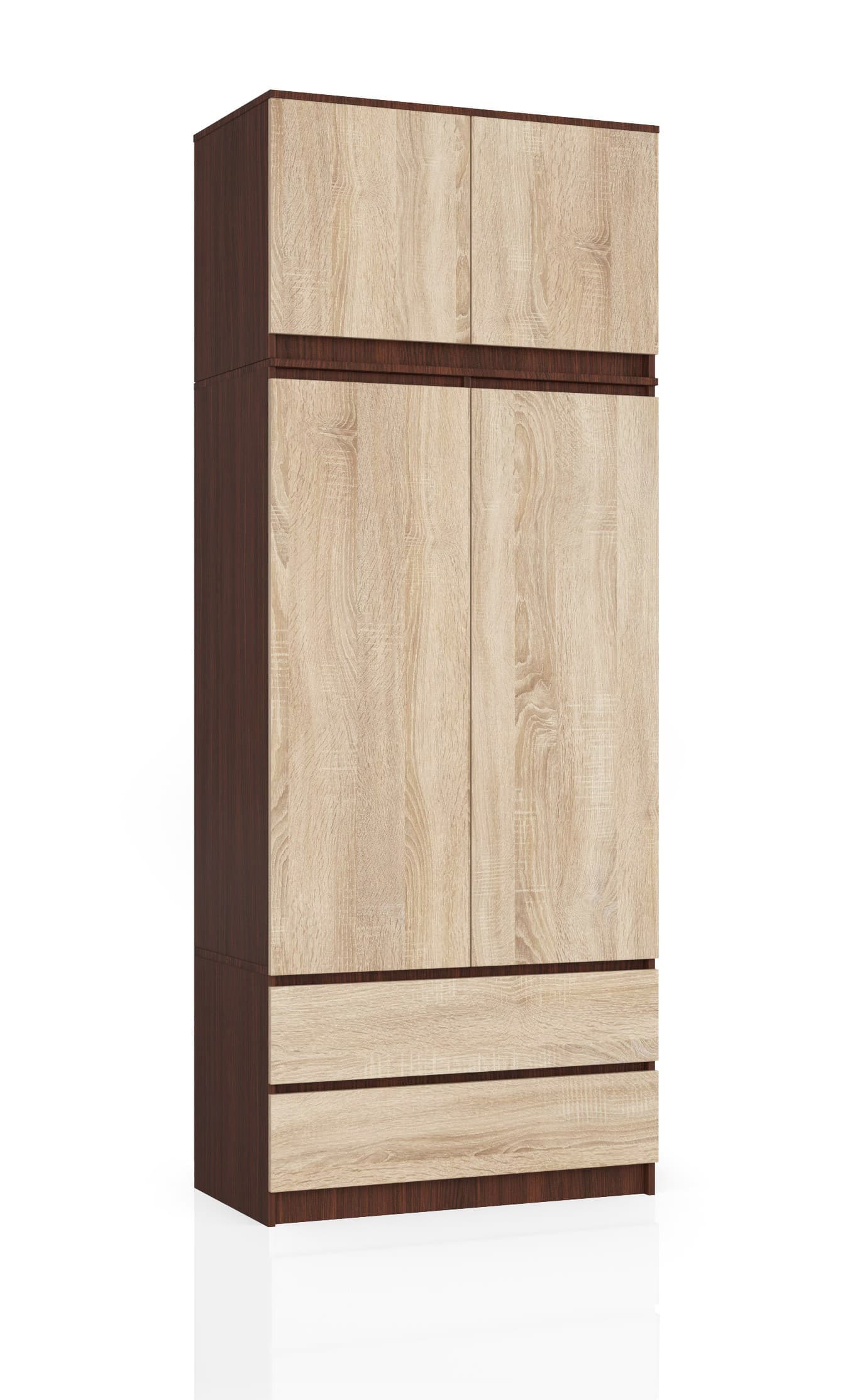 Akord Yläsäilytyskaappi 2-ovinen 2-laatikollinen Wenge/Sonoma-tammi 90x51x234 – Akord