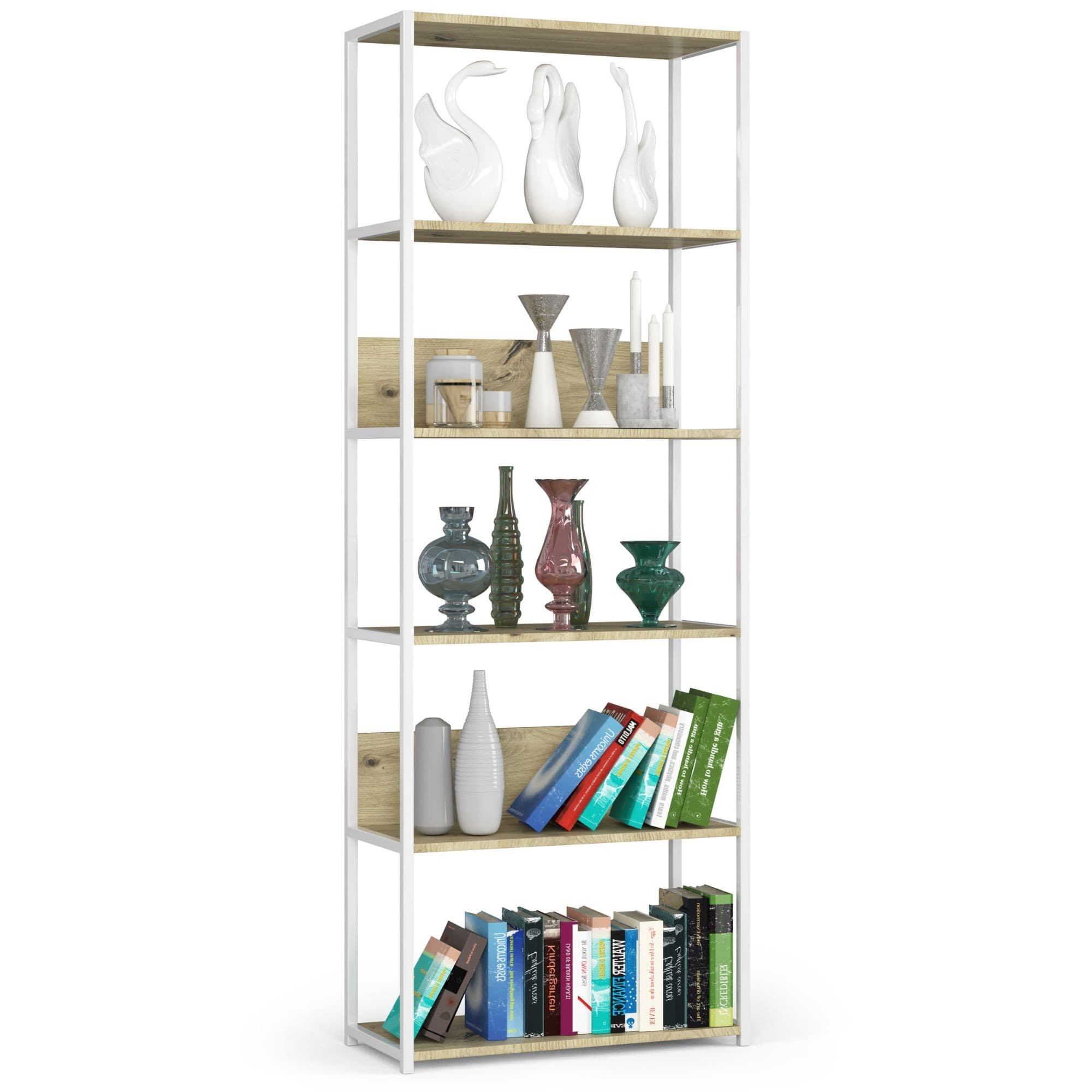 Akord Metallihylly Loft Valkoinen/Artisan-tammi 70x32x192 – Akord