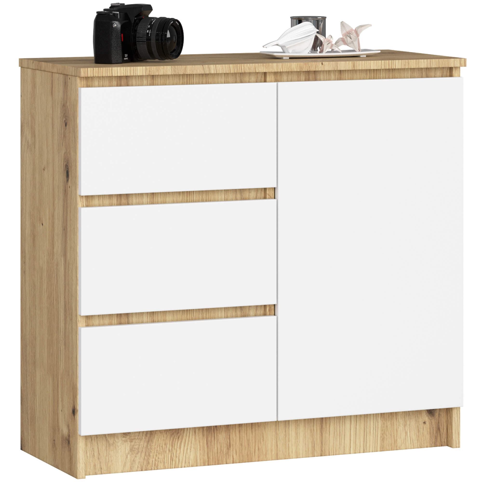 Akord Lipasto Jerry 1 ovi 3 laatikkoa Tammi Artisan/Valkoinen 80x35x77 – Akord