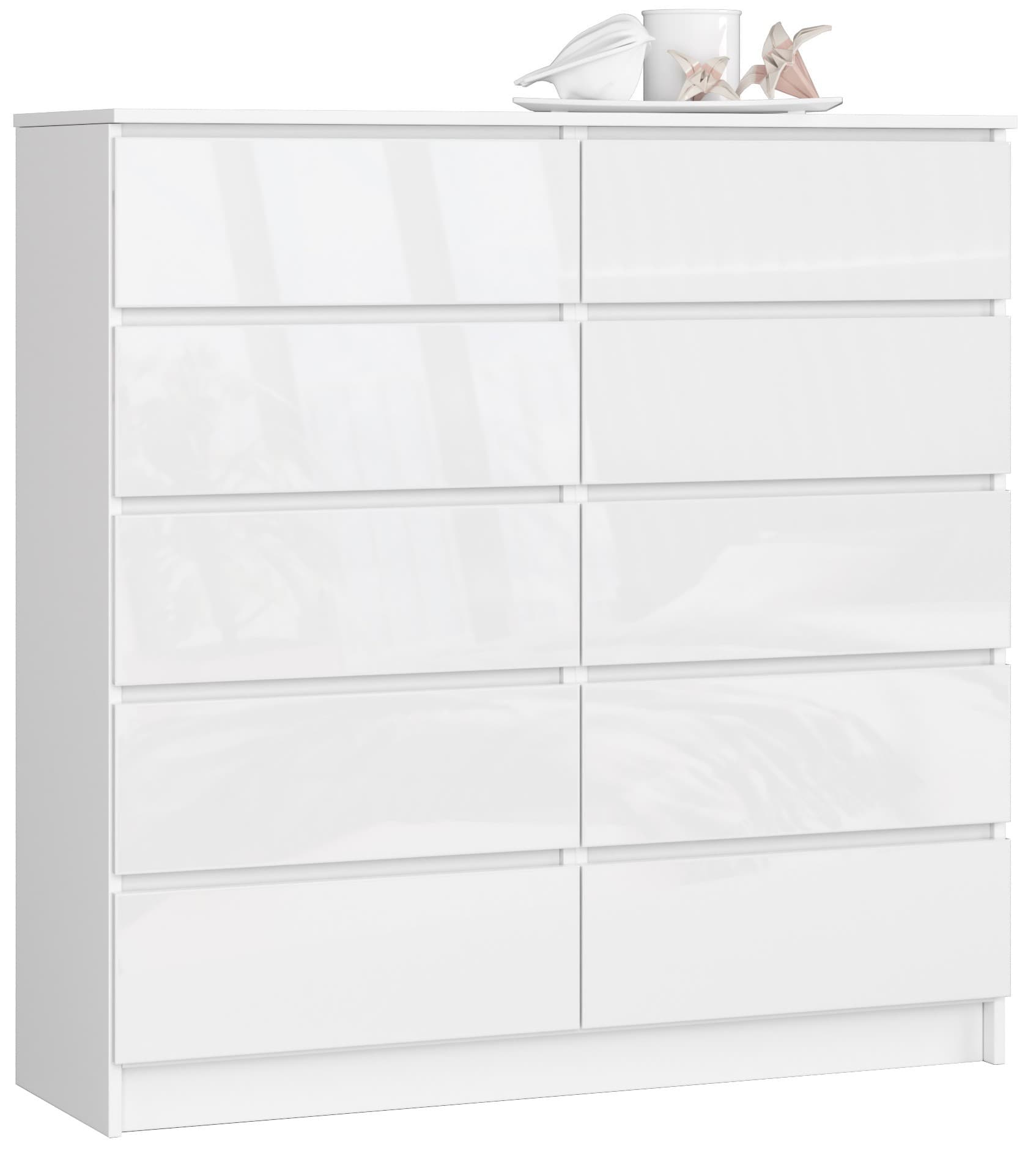 Akord Lipasto 10 Laatikkoa Valkoinen Korkeakiilto 120x40x121 – Akord