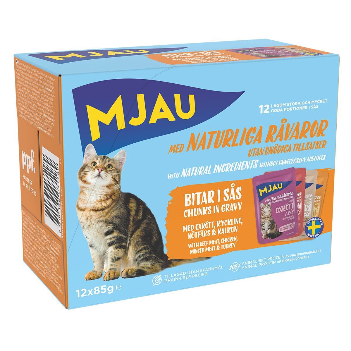 Mjau Multipack lihaa kastikkeessa 12 x 85 g – Mjau