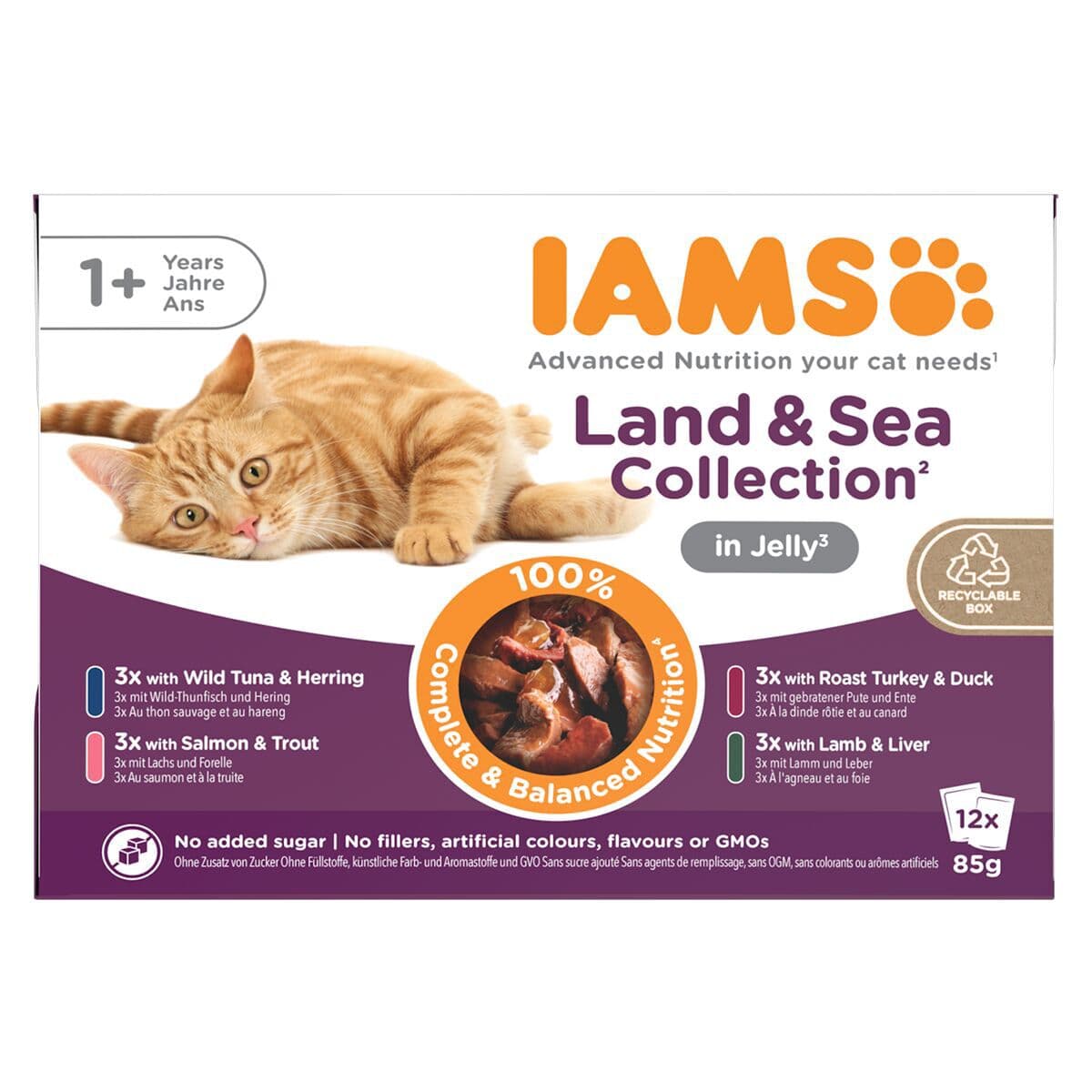 Iams Advanced Nutrition Jelly Liha- ja kalalajitelma 12 x 85 g – Iams