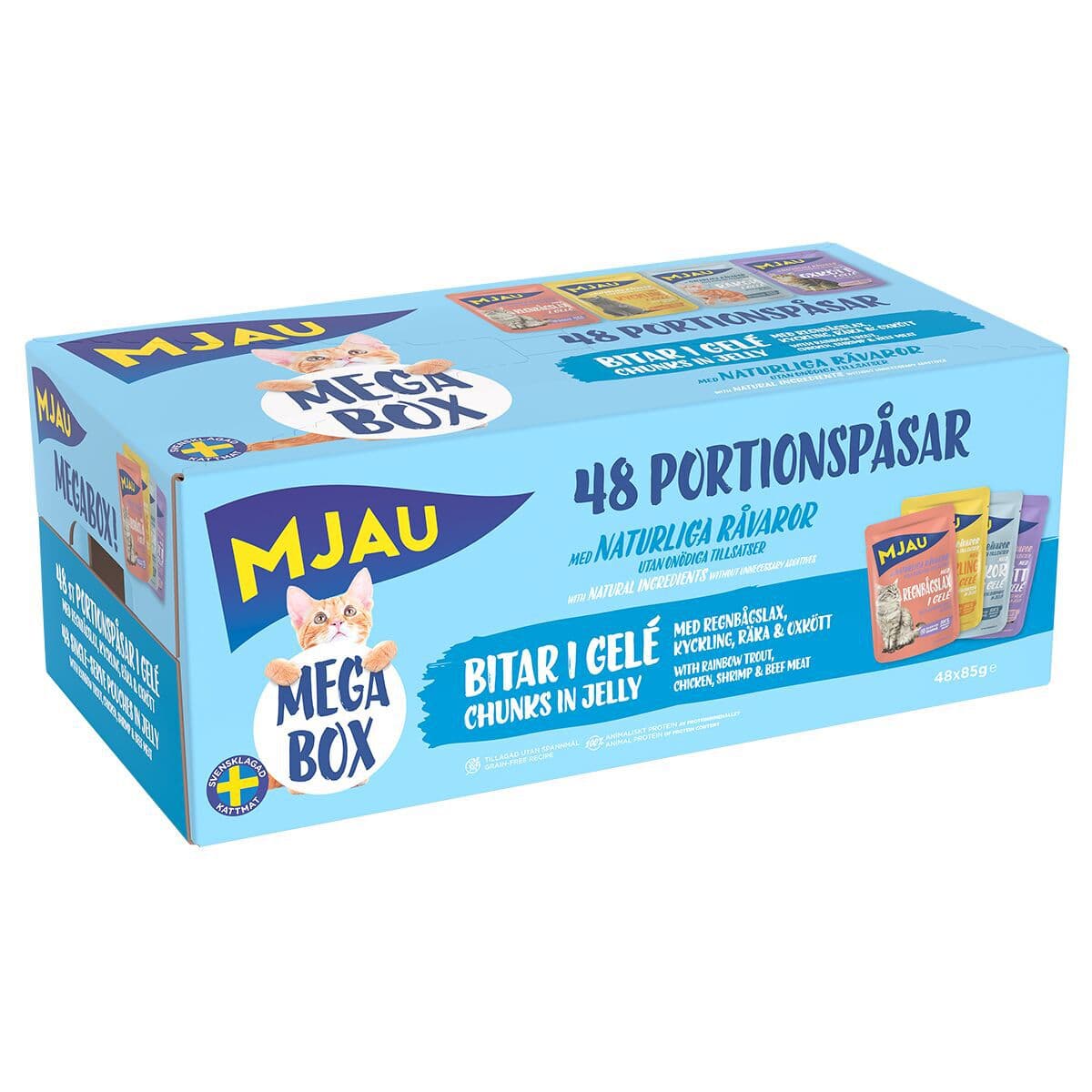 Mjau Megapack lihaa ja kalaa hyytelössä 48 x 85 g – Mjau