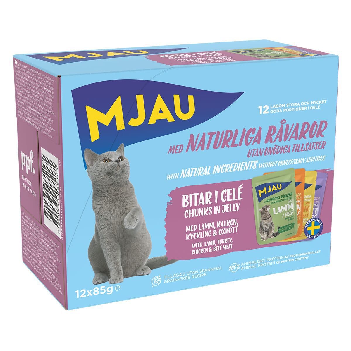 Mjau Multipack lihaa hyytelössä 12 x 85 g – Mjau